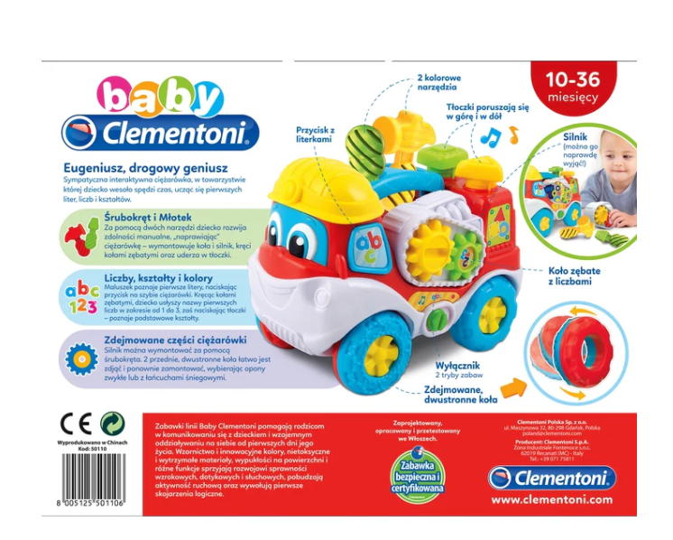 Interactive Truck “eugenius The Road Genius” With Screwdriver And Hammer Polish Language Clementoni 50110