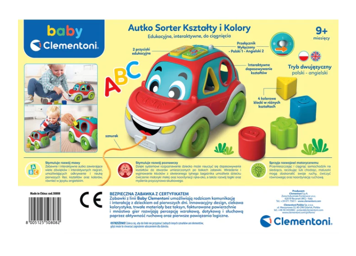 Interactive Shape And Color Sorting Car (polish & English Language) Clementoni 50808