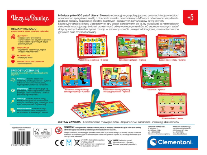 Talking Pen 500 Questions Letters And Words Learn While Having Fun Polish Language Clementoni 50780