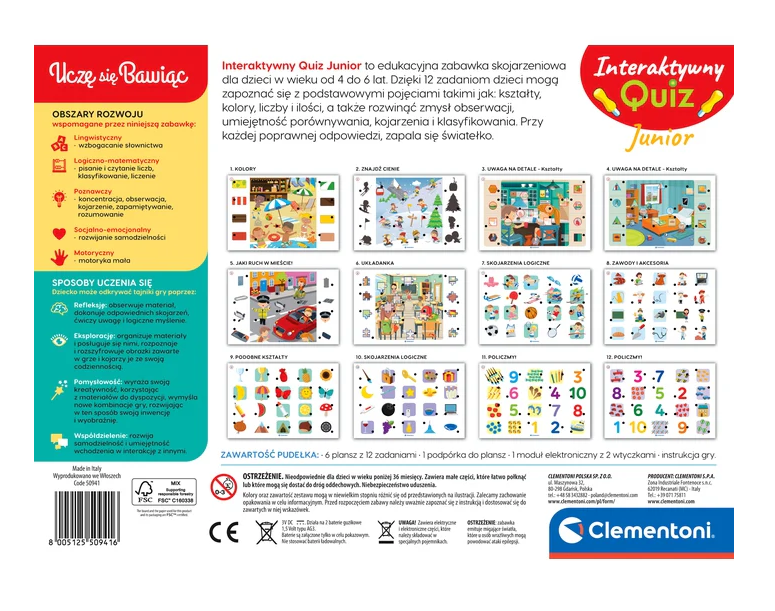 Educational Game Interactive Quiz Junior Polish Language Clementoni 50941