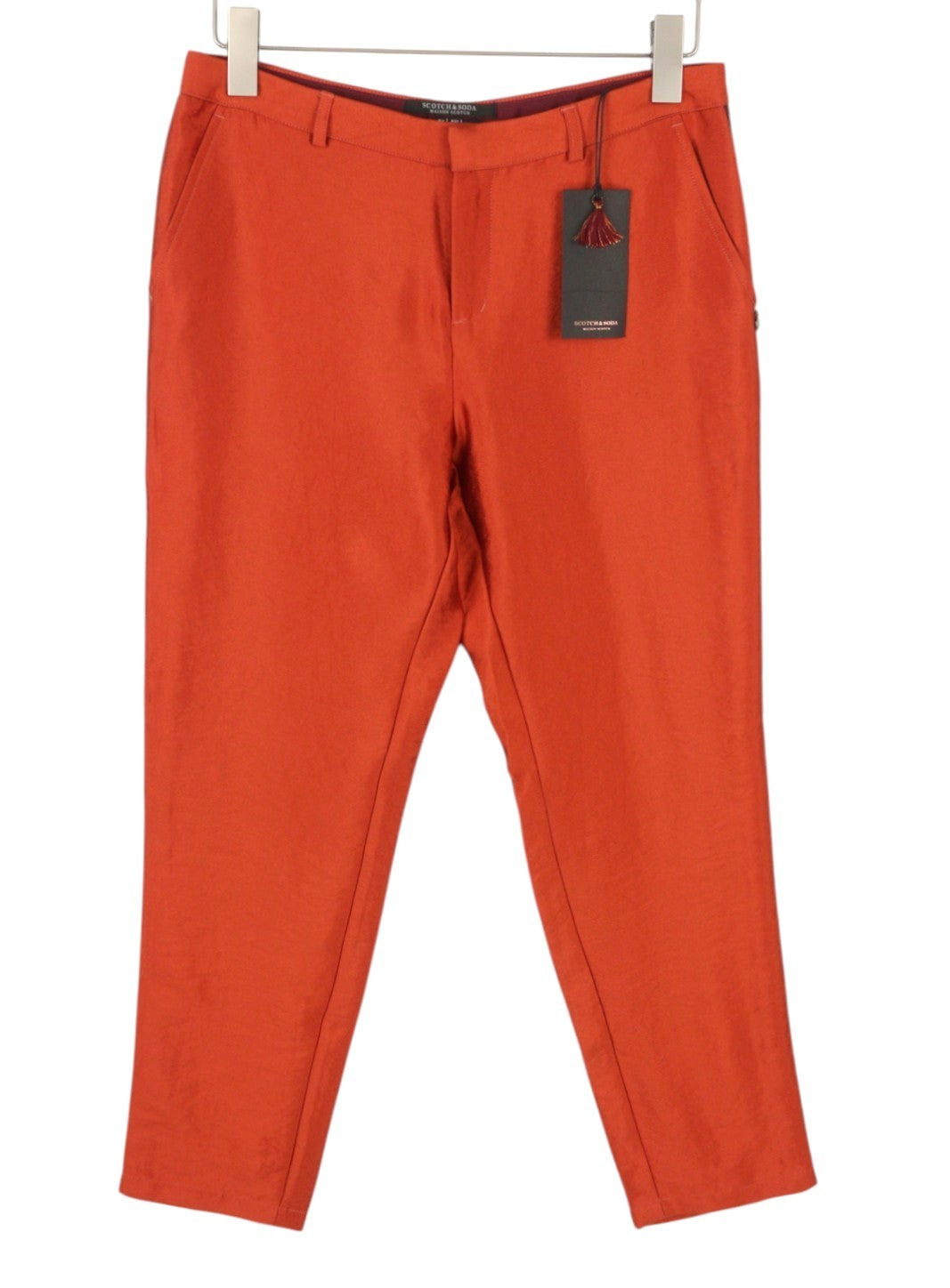 Spodnie damskie Maison Scotch w kolorze pomarańczowym, z błyszczącym wyglądem i zamkiem błyskawicznym typu slim fit