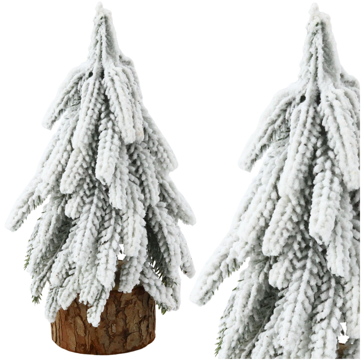 Decoratieve kunstkerstboom op een met sneeuw bedekte stam 20 x 9 cm