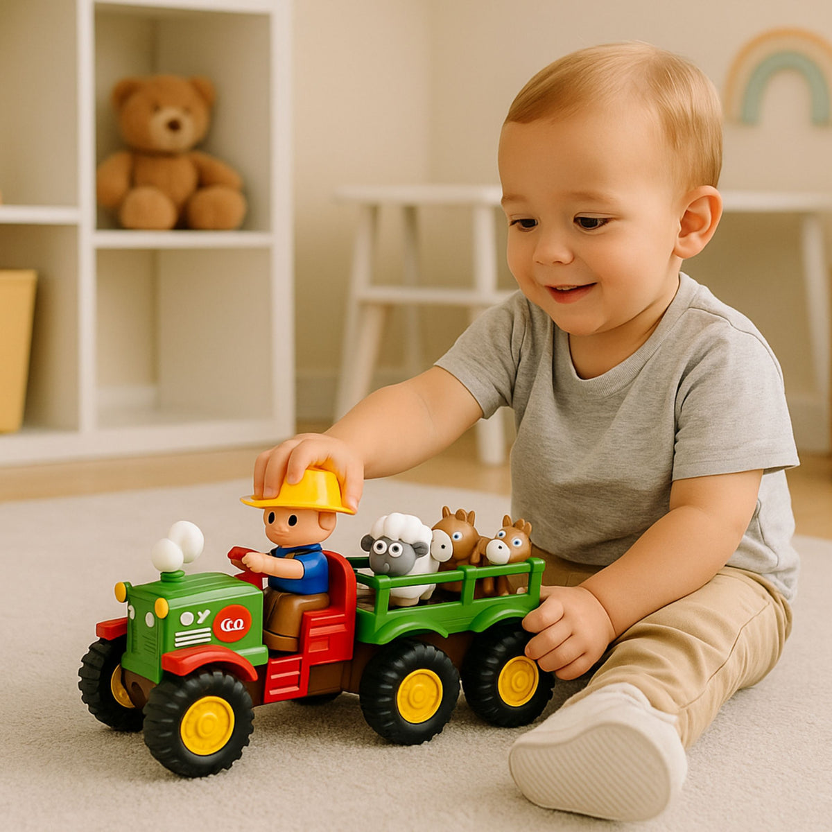 Educational Interactive Tractor For Toddlers Animals Lights Sounds