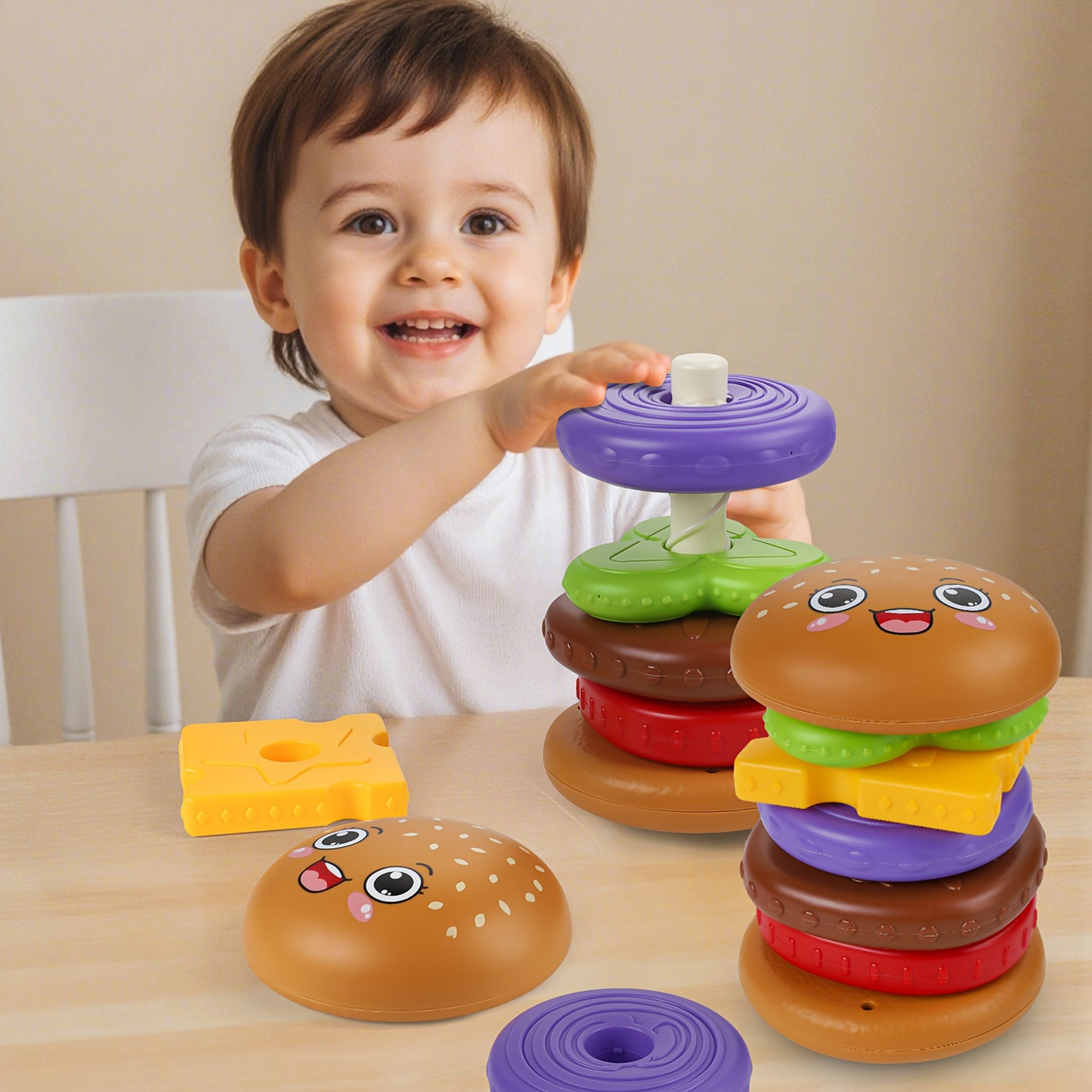 Hamburger Pyramid Puzzle For Children Colorful 7 Pcs.