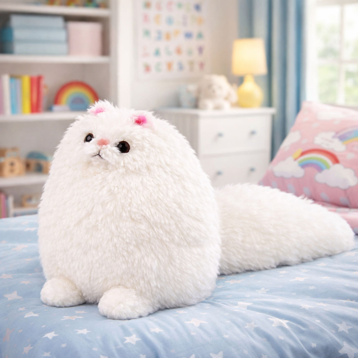 Plush Toy Cuddly Big Cat With Long Tail Fluffy 30 X 30 Cm