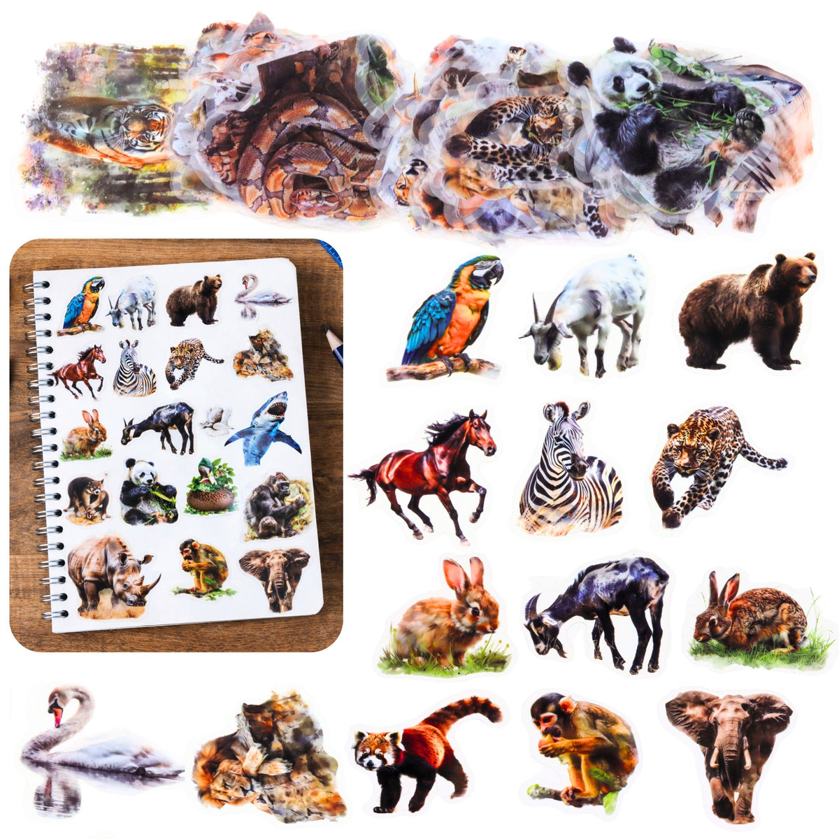 Set Of Slippery Transparent Wild Animal Stickers 50 Pcs.