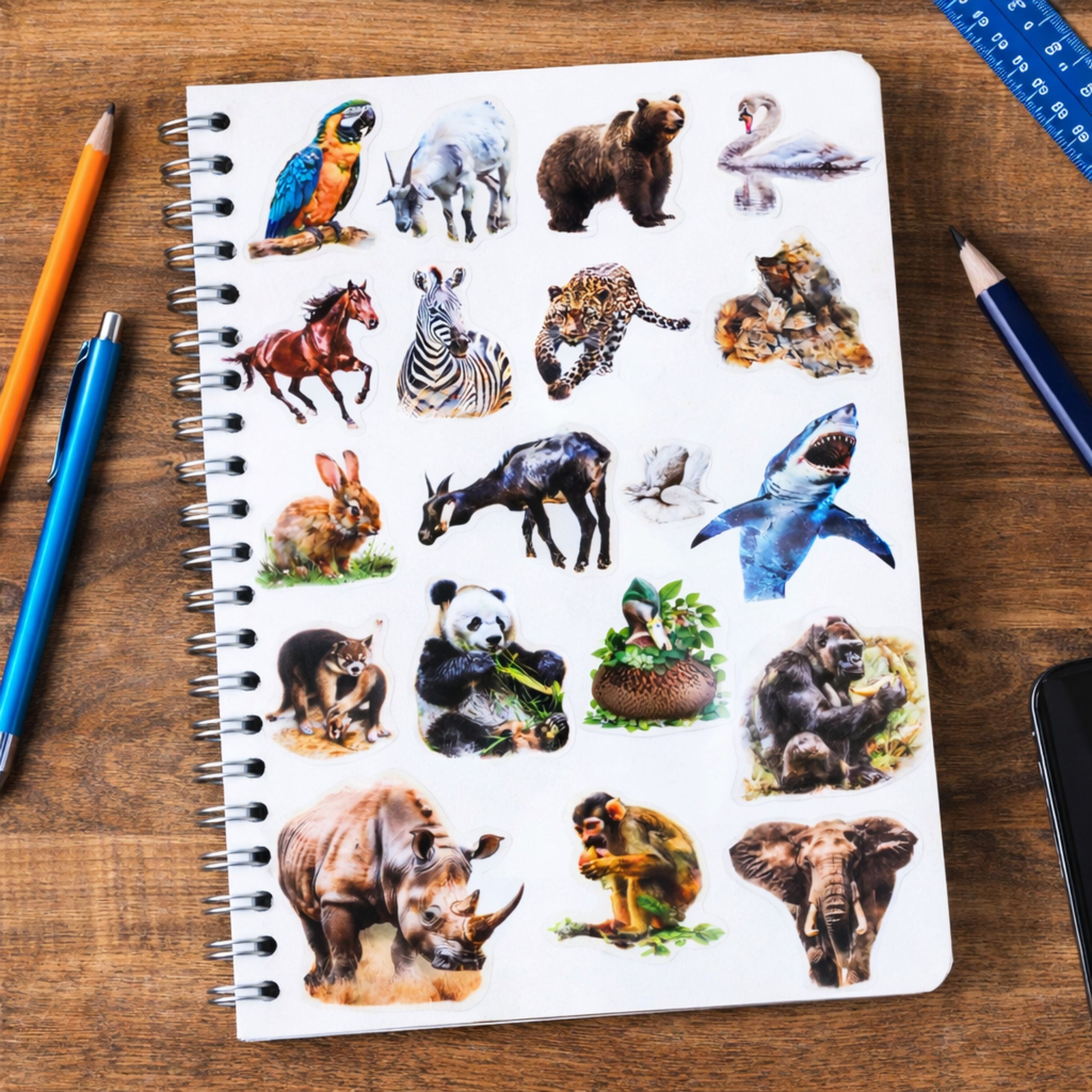 Set Of Slippery Transparent Wild Animal Stickers 50 Pcs.