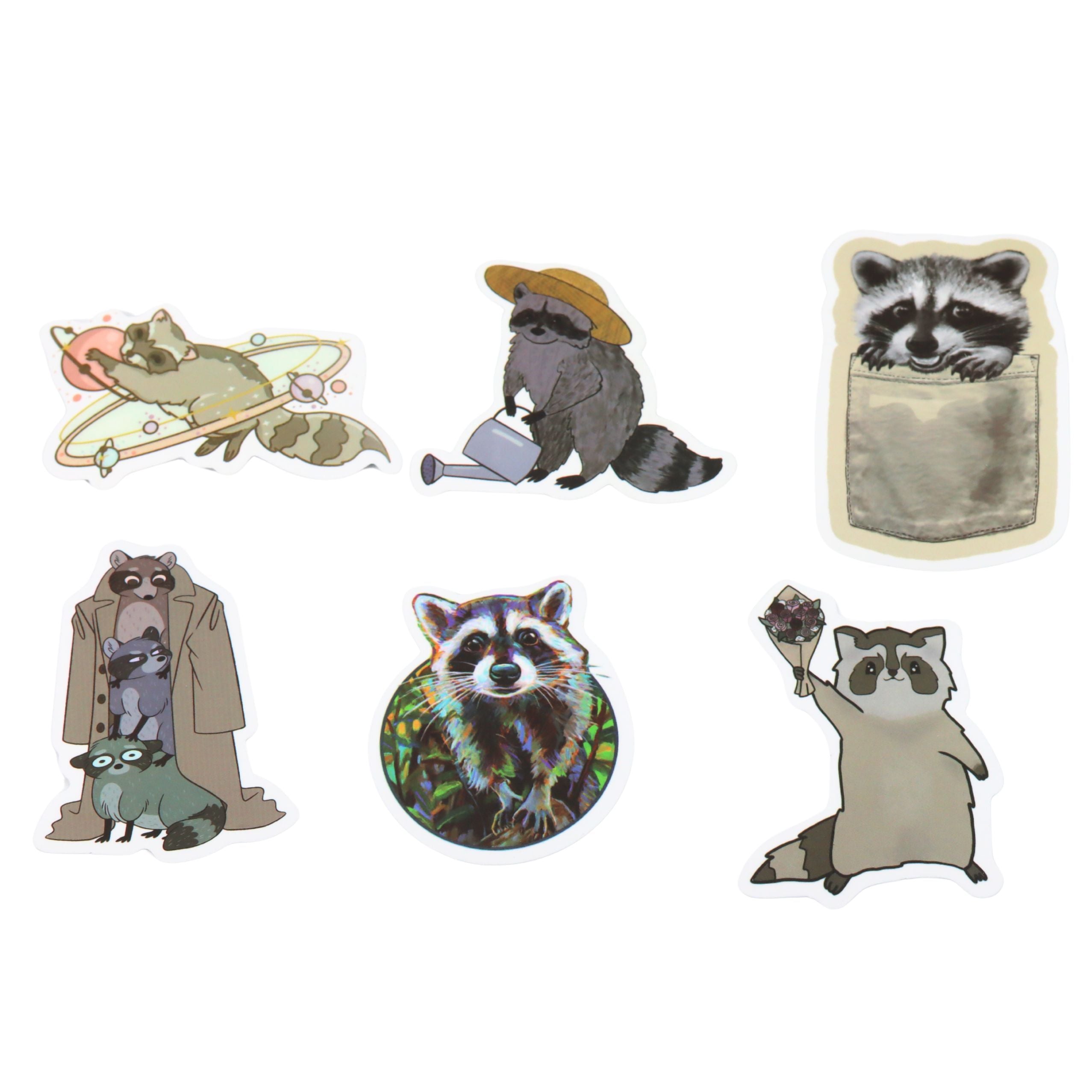 Set Of Raccoon Stickers Decorative Various Motifs 50 Pcs. 7-8 Cm