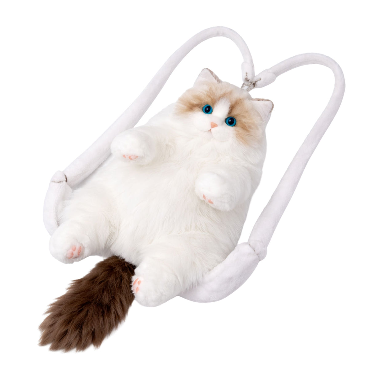 Mochila Gato de Pelúcia Mascote Alças Ajustáveis Patas de Silicone Branco 50cm