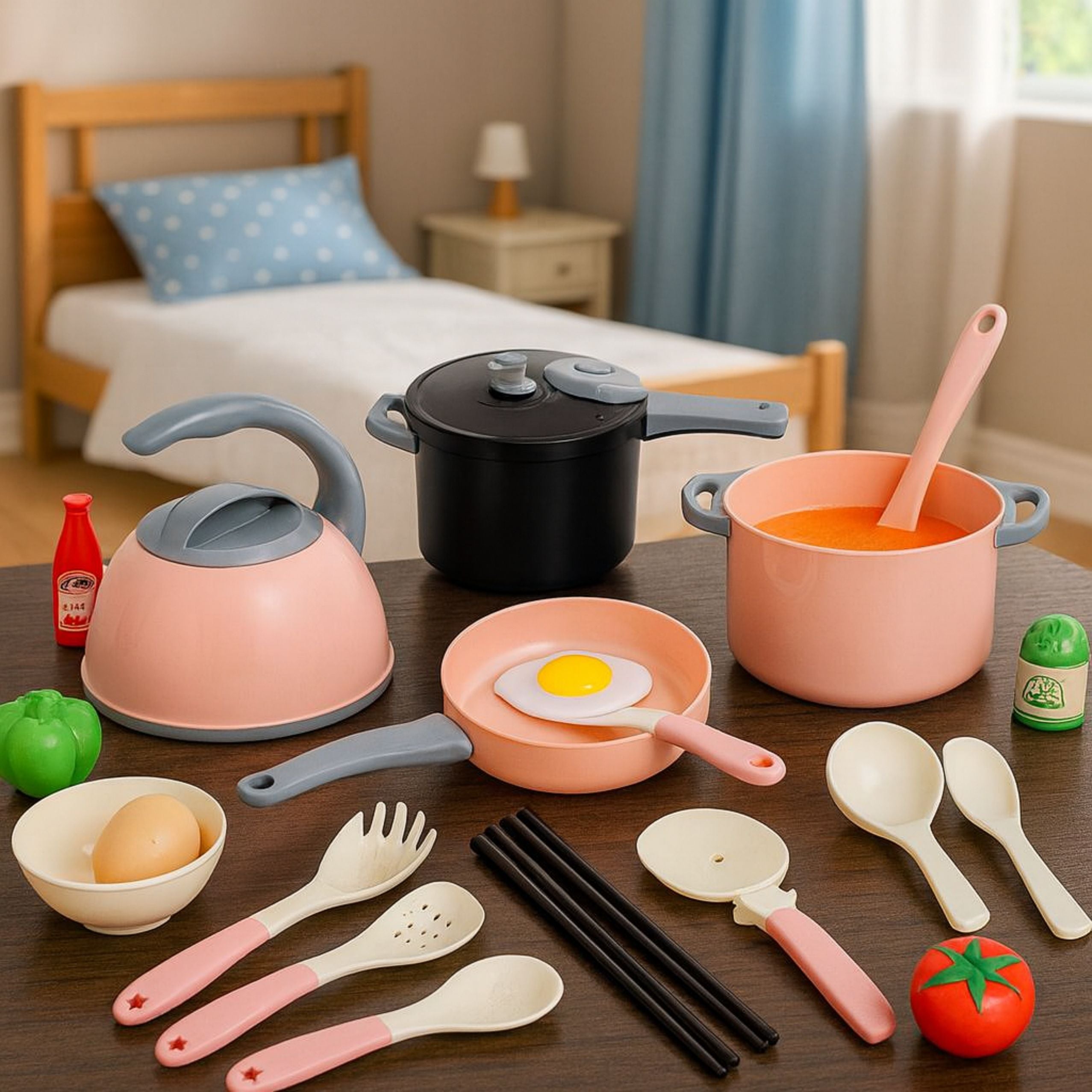 Kitchen Set Pots Cooking Accessories Food Pink 32 Pcs.