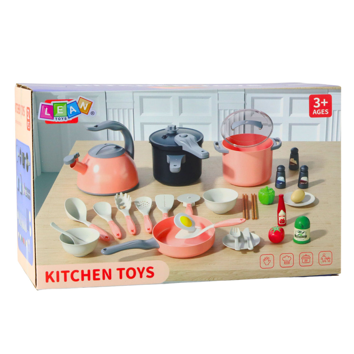 Set Bucatarie Oale Accesorii Gatit Alimente Roz 32 Buc.