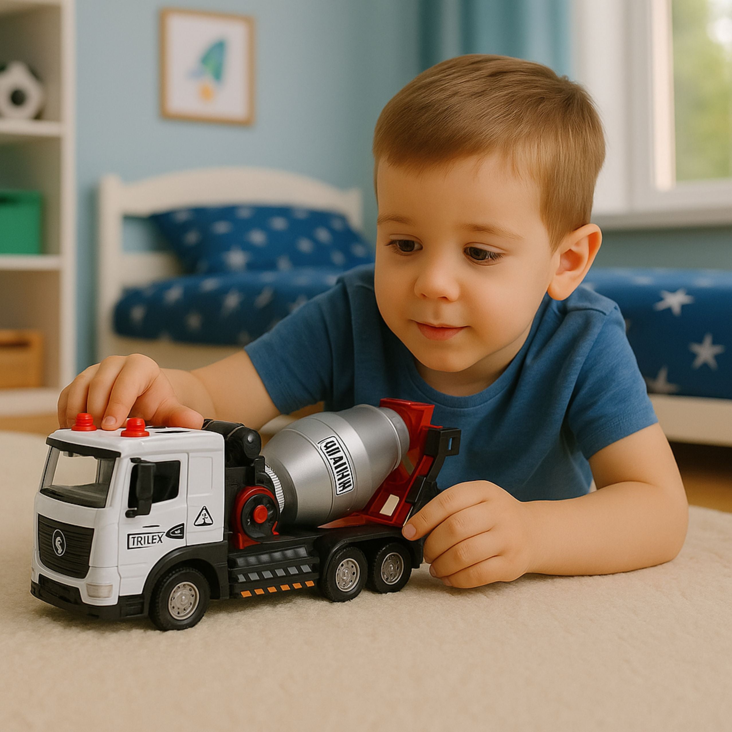 Concrete Mixer Construction Vehicle Metal Cabin Rotating Drum Lights Sounds