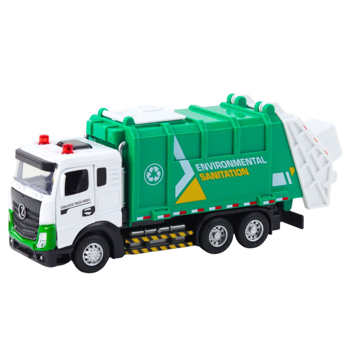 Les lumières de la poubelle de cabine en métal pour enfants de camion à ordures sonnent vert