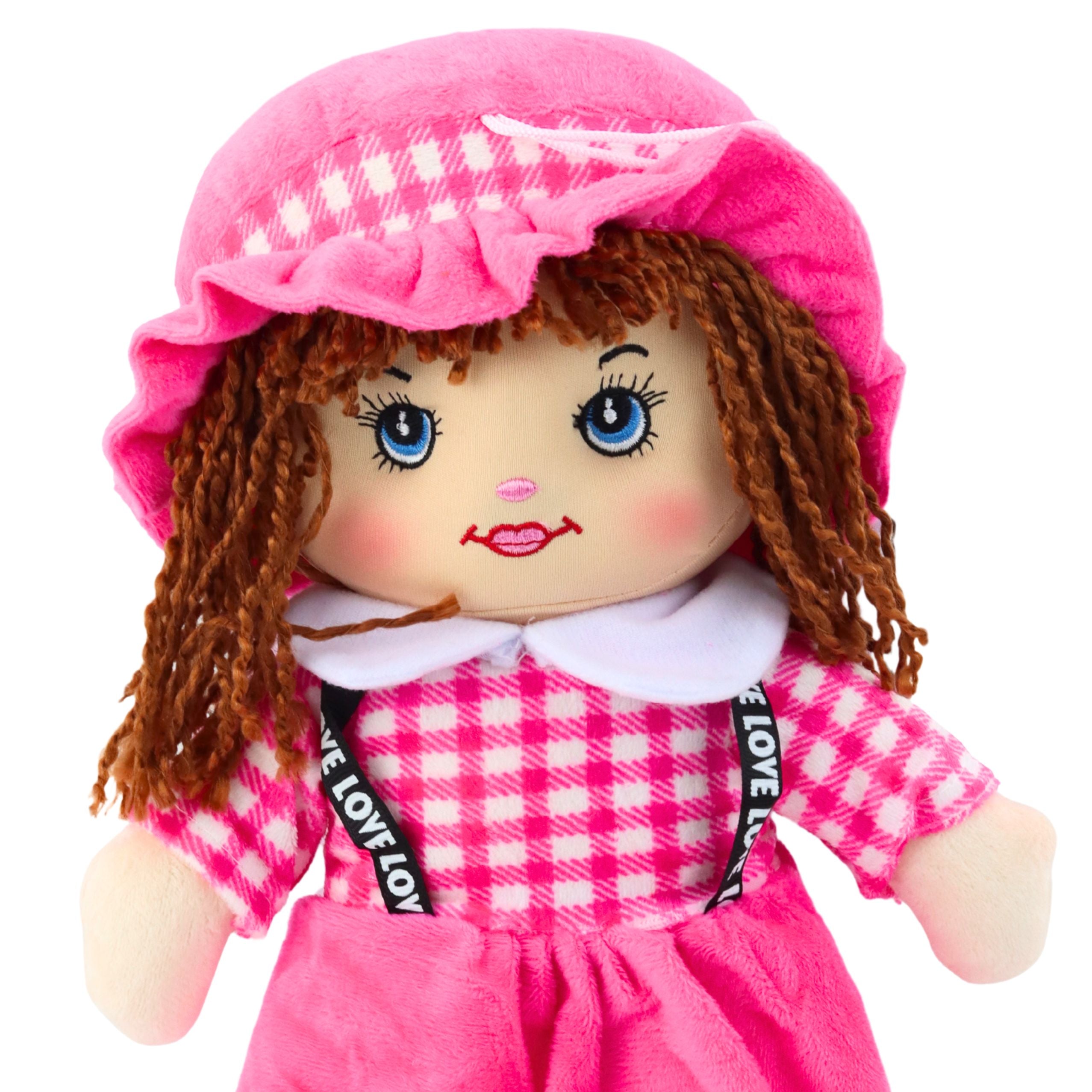 Rag Doll Cuddly Toy Checkered Dress Pink 35 Cm