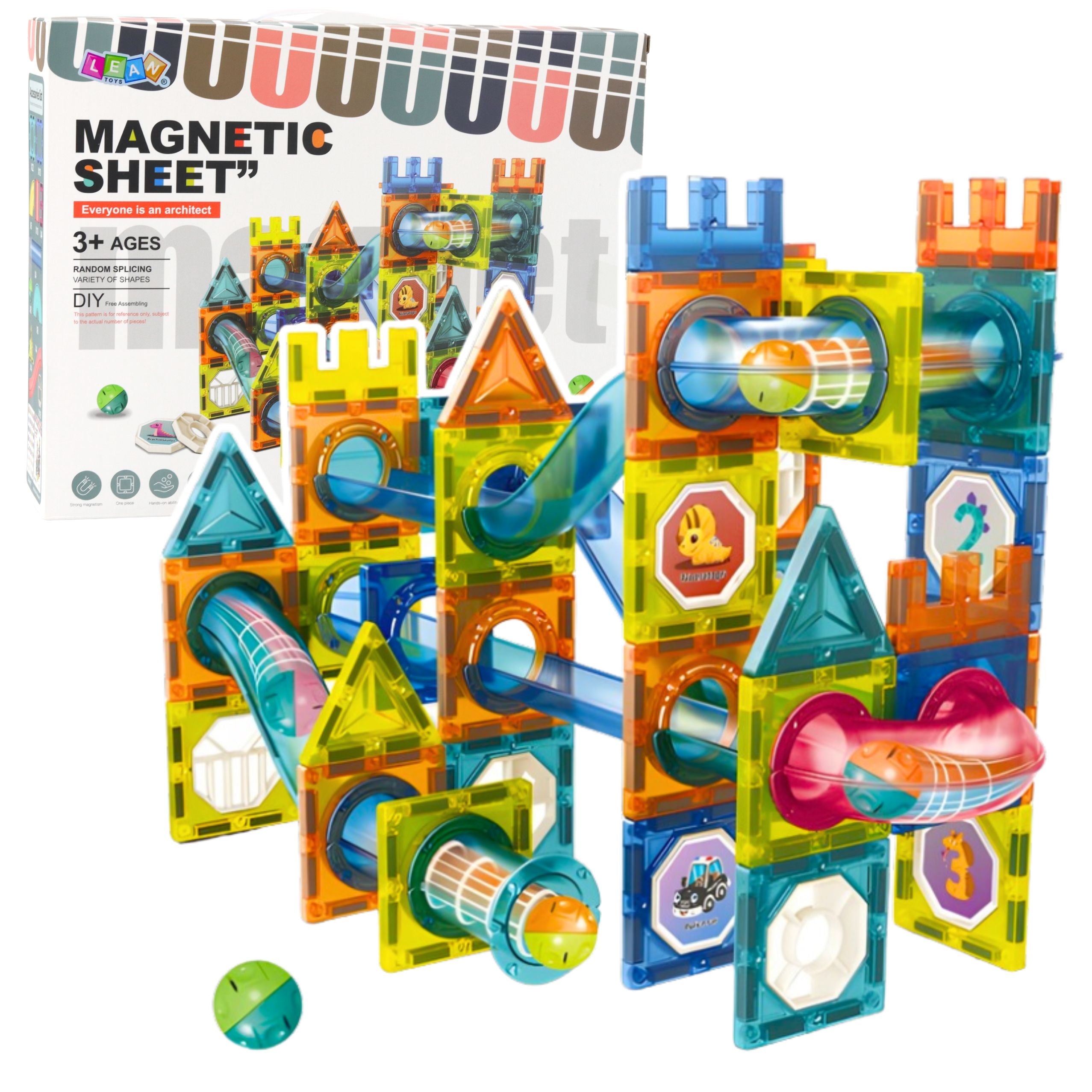 Set Of Magnetic Construction Blocks Ball Track Colorful 98 Pcs.
