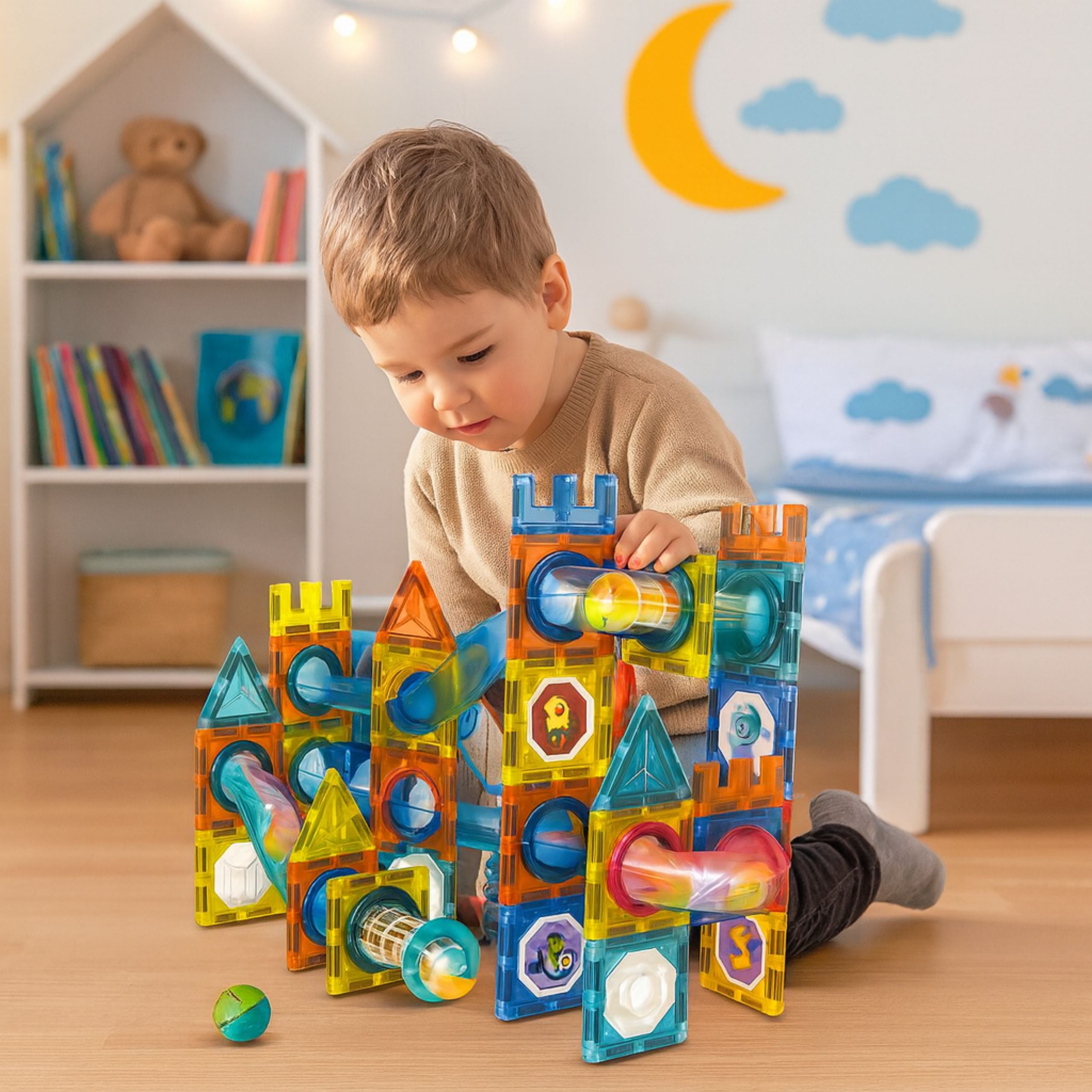 Set Of Magnetic Construction Blocks Ball Track Colorful 98 Pcs.