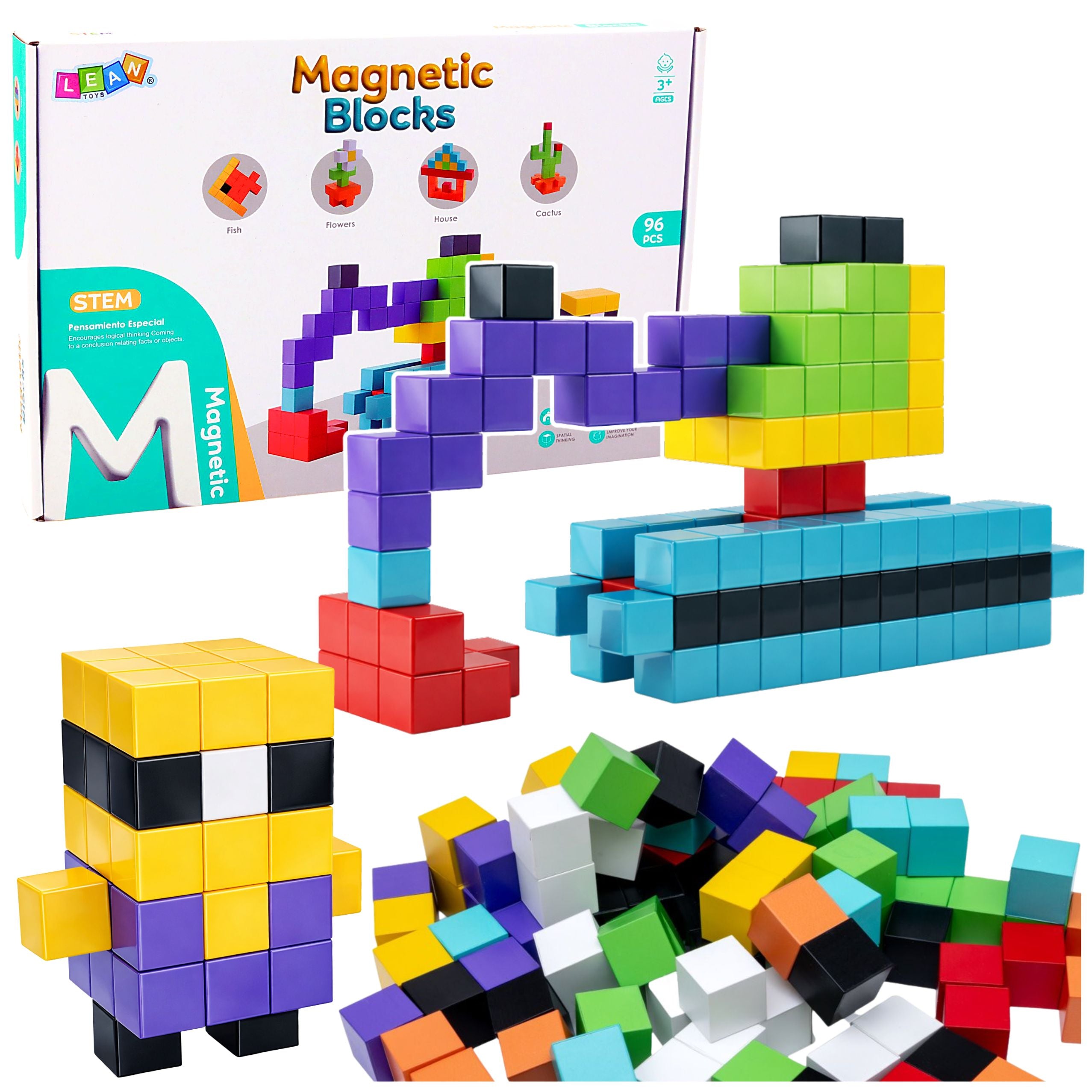 Magnetische Bauklötze, Würfel, 3D-Blöcke, bunt, 96 Stück.