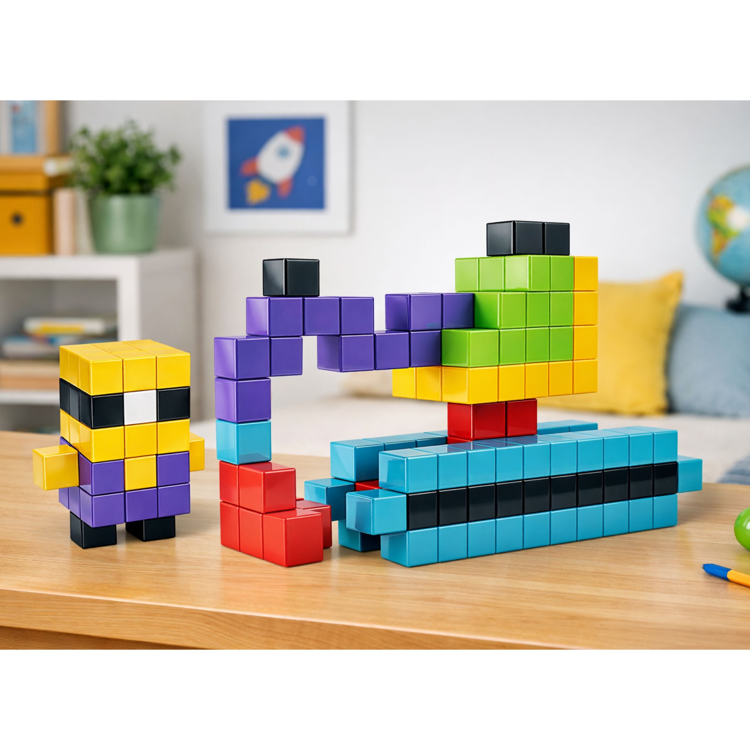 Magnetische Bauklötze, Würfel, 3D-Blöcke, bunt, 96 Stück.