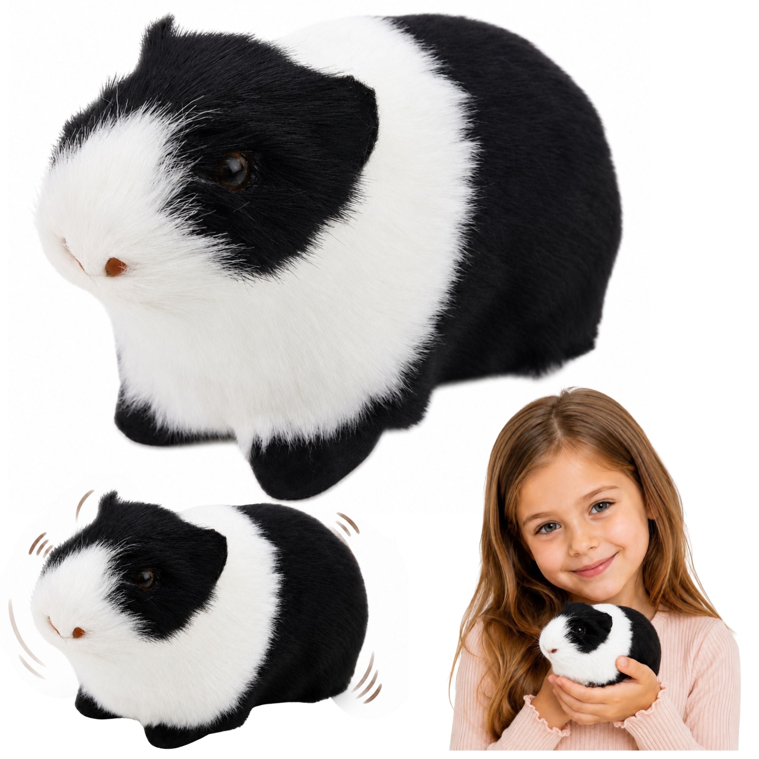 Guinea Pig Realistic Soft Fur Animal Black And White 12 Cm