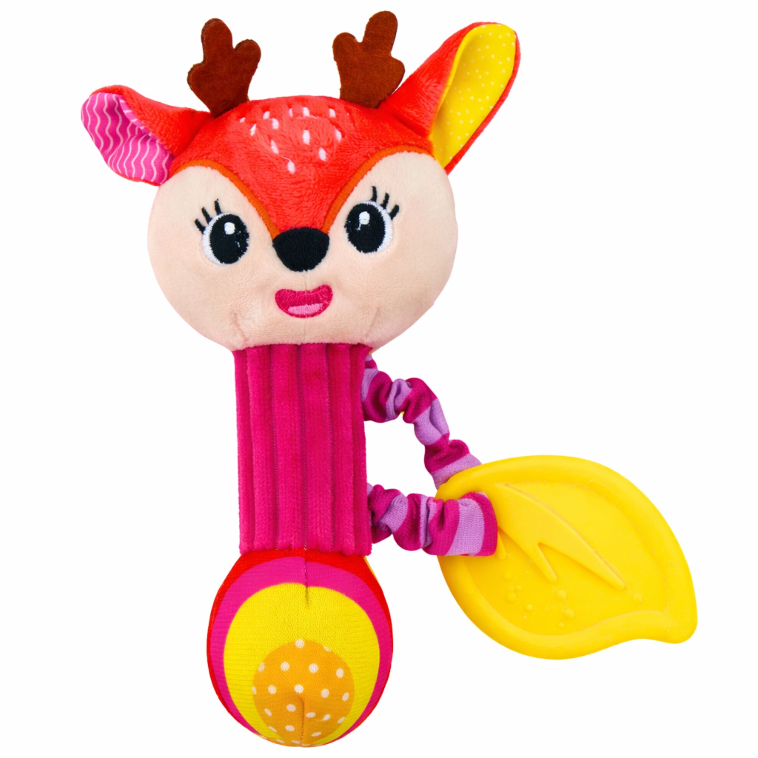 Plush Deer Rattle With Teether And Squeaker For Babies