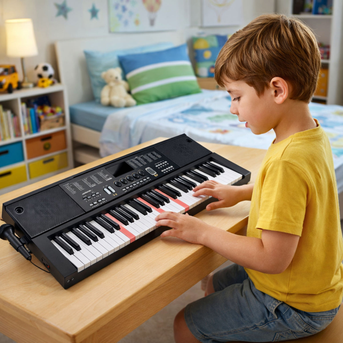 Méarchláir Pianó Leictreach Le Micreafón 200 Fuaimeanna 61 Eochracha 78cm