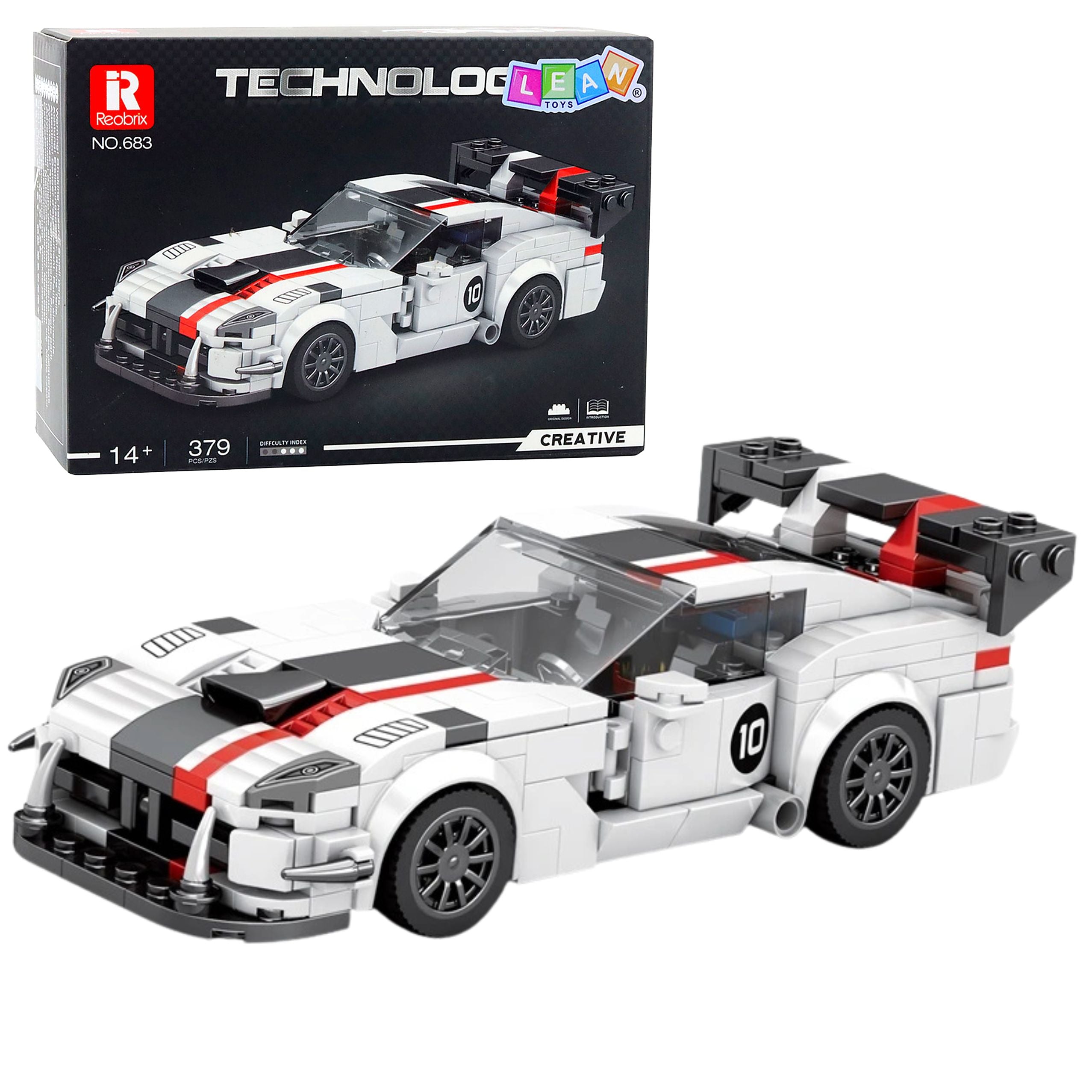 Construction Bricks Viper Sports Car White And Red 379 Pcs.