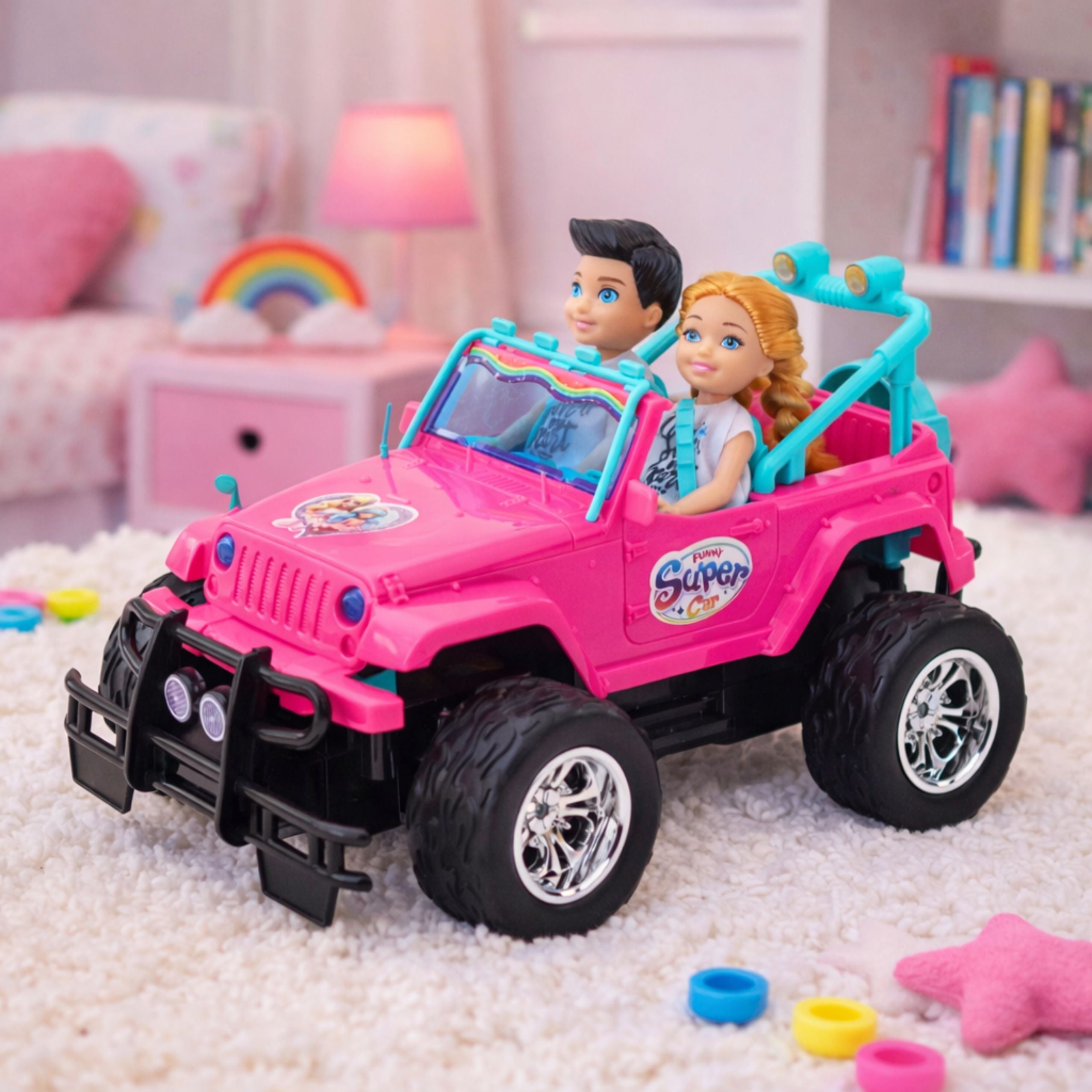 Remote Controlled Rc Off-road Car With Dolls Pink 1:16