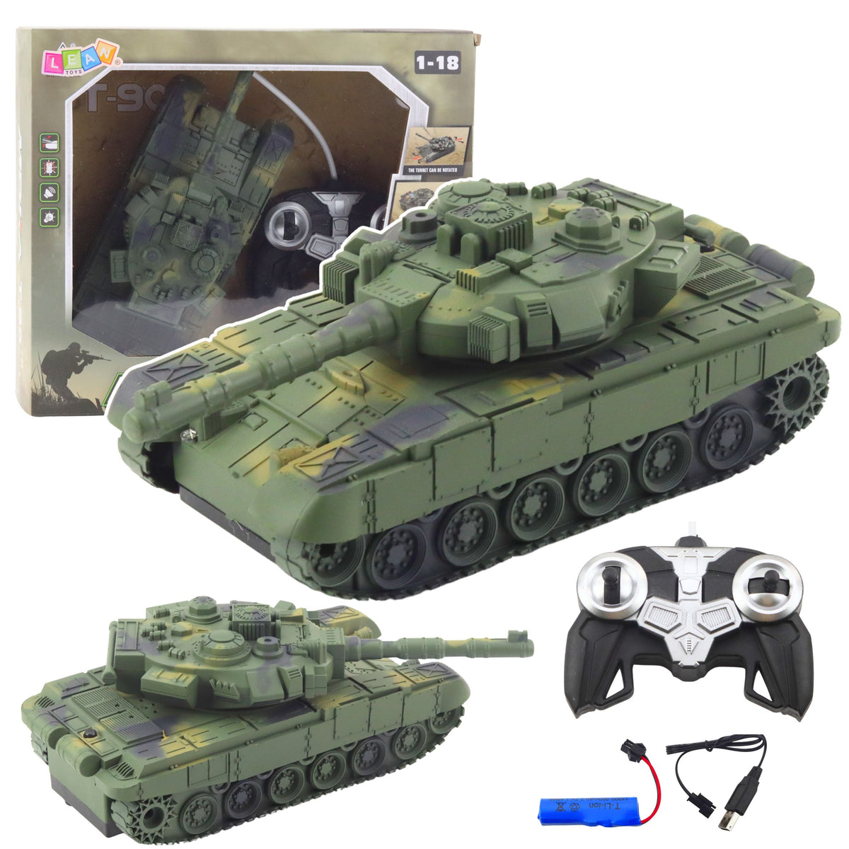 T90 Military Tank Remote Controlled Rc Lights Sounds Green 1:18