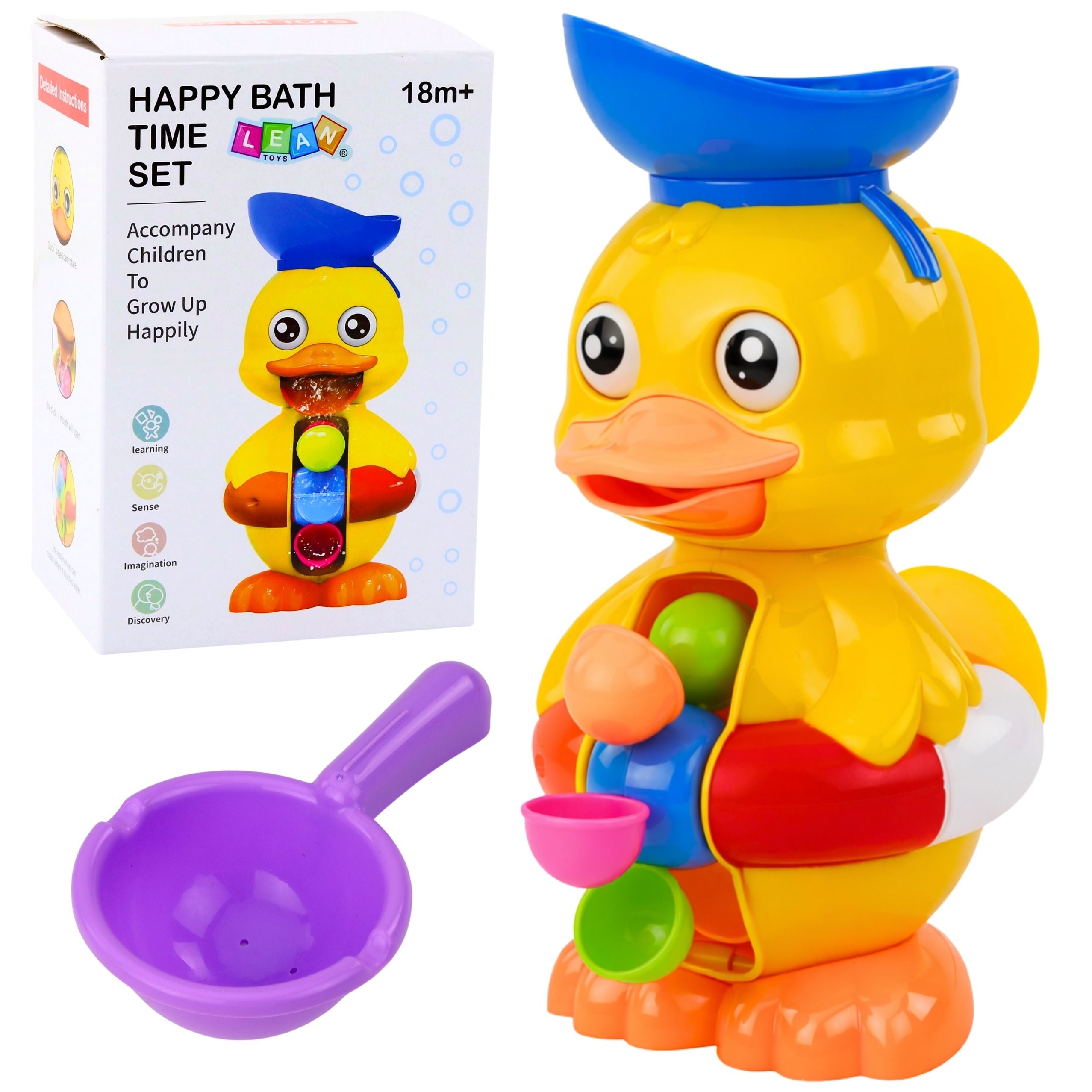 Interactive Bath Toy Duck With Grinder Suction Cups And Spoon