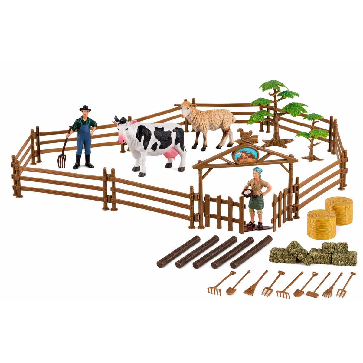 Set Agricolo Trattore Con Rimorchio Animali Farmers Farm 45 Pz.