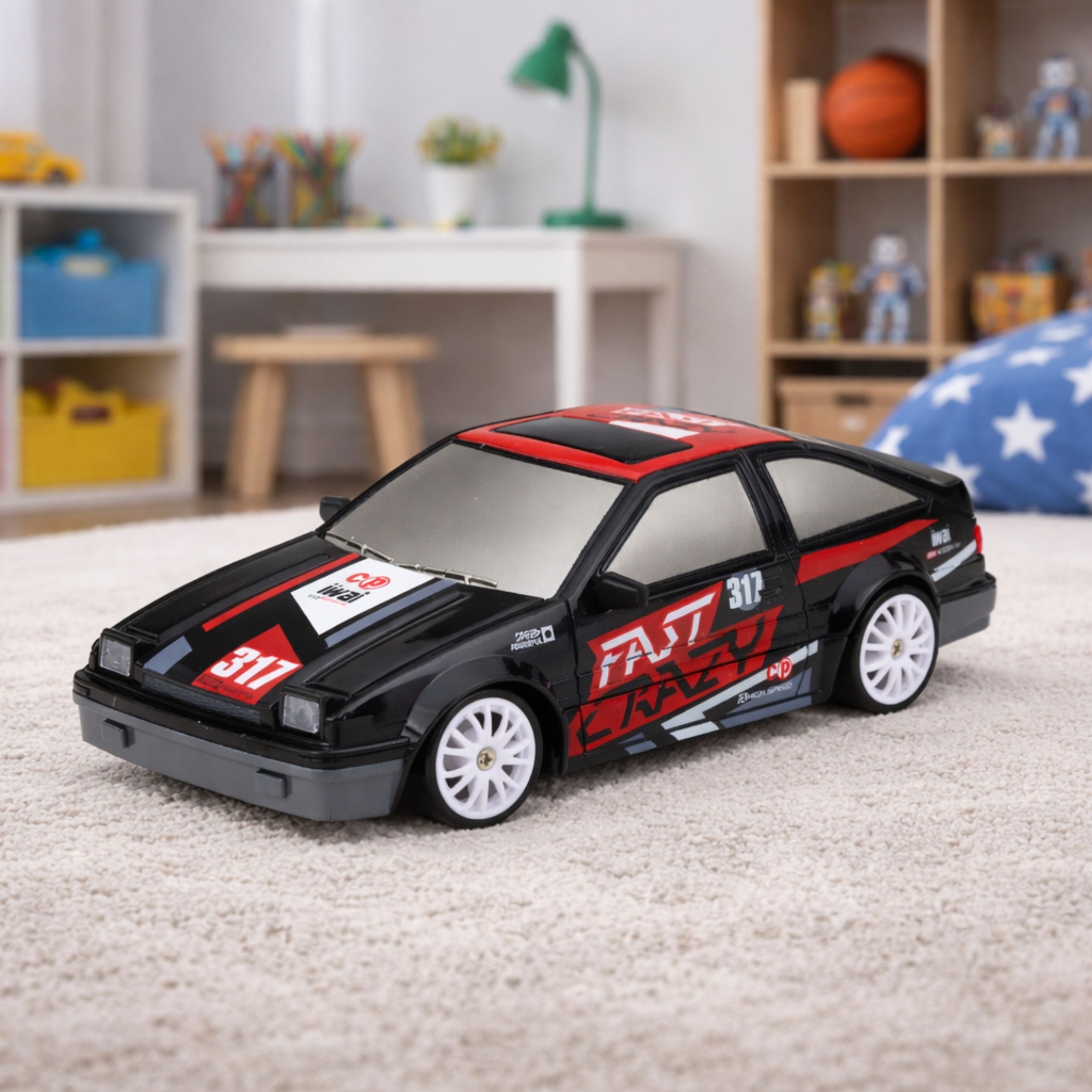 Rc Coupe Remote Control Drift Car With Interchangeable Wheels Black 1:24
