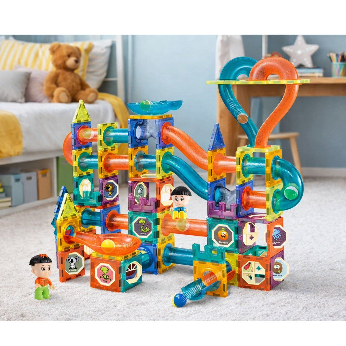 Set Of Magnetic Blocks Ball Track Slide Colorful 188 Pcs.