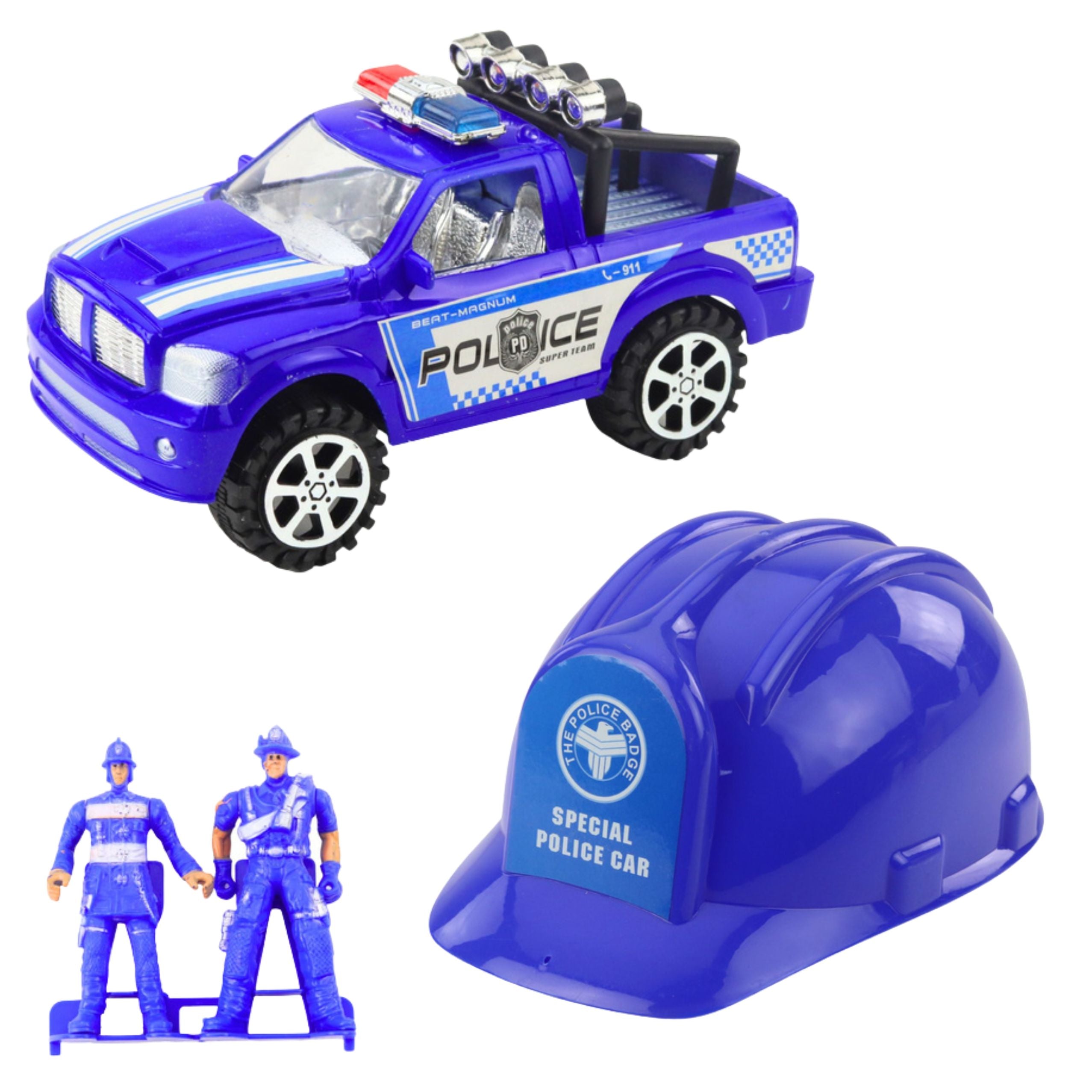 Large Police Car Figures Helmet Set For Children Blue