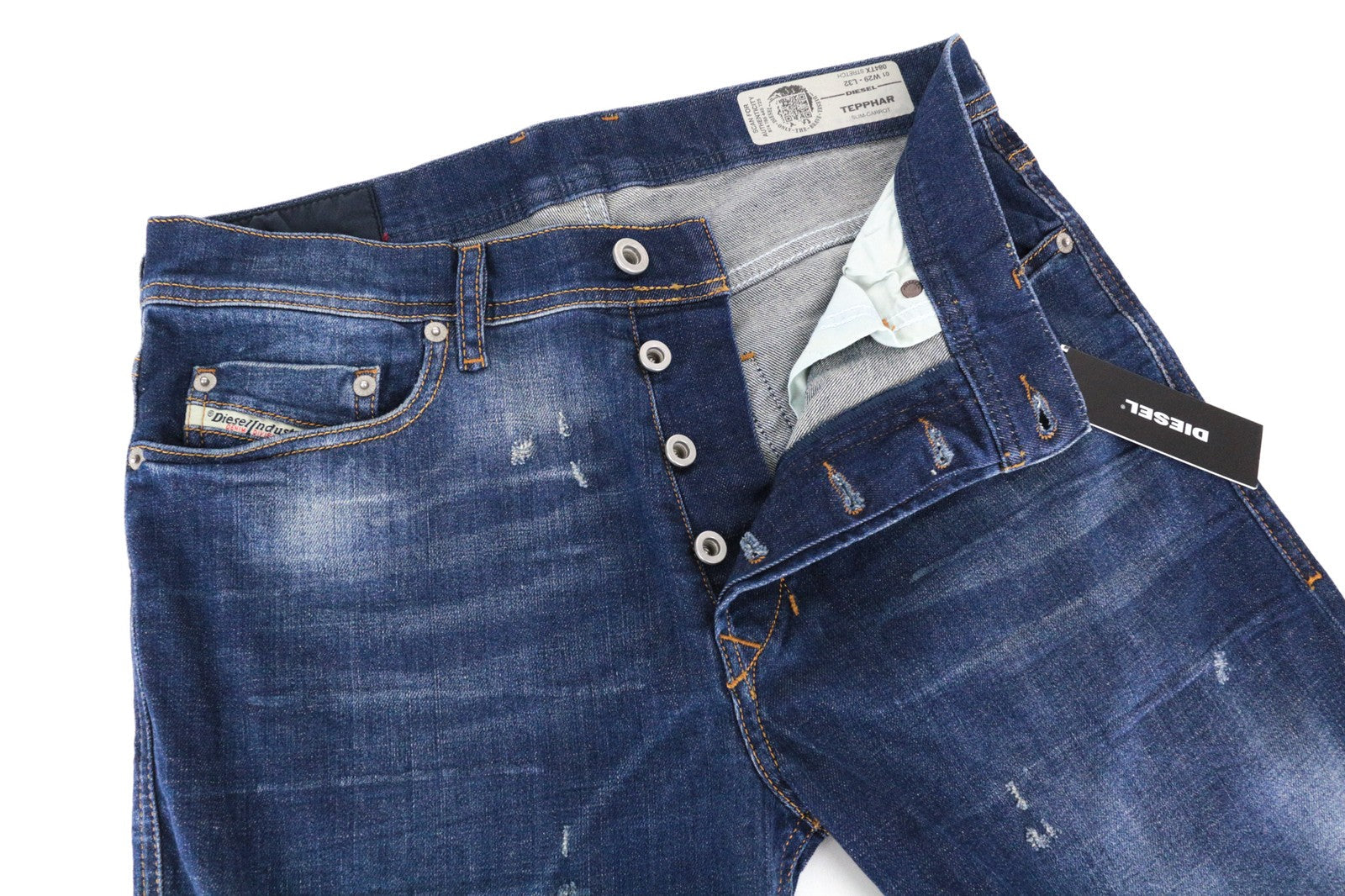 Diesel Tepphar 084txmen Vaqueros slim estilo carrot con aspecto envejecido azul