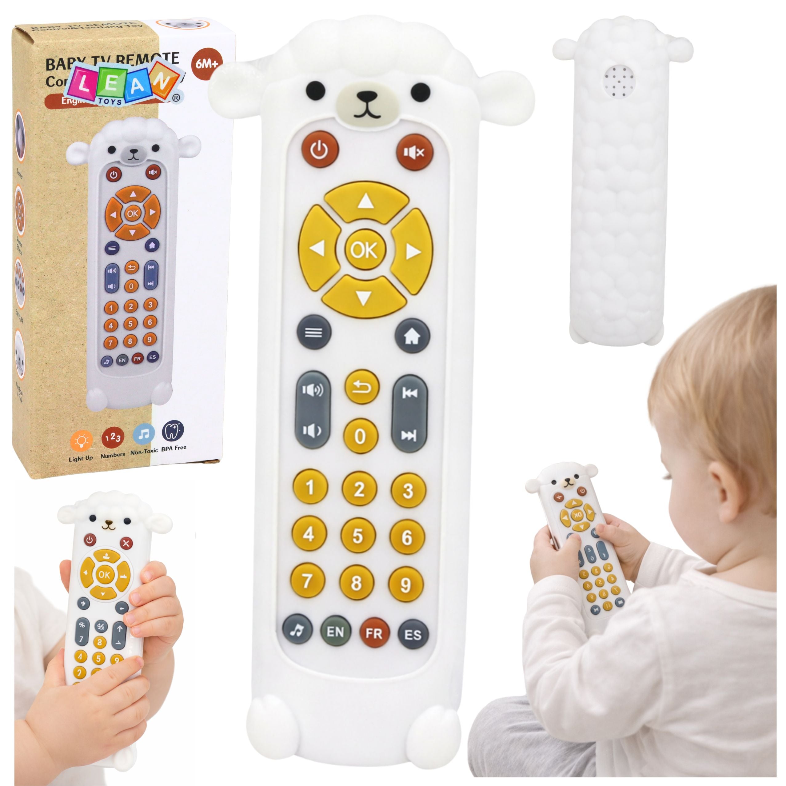 Remote Control Interactive Educational Teether Lights Sounds White Sheep
