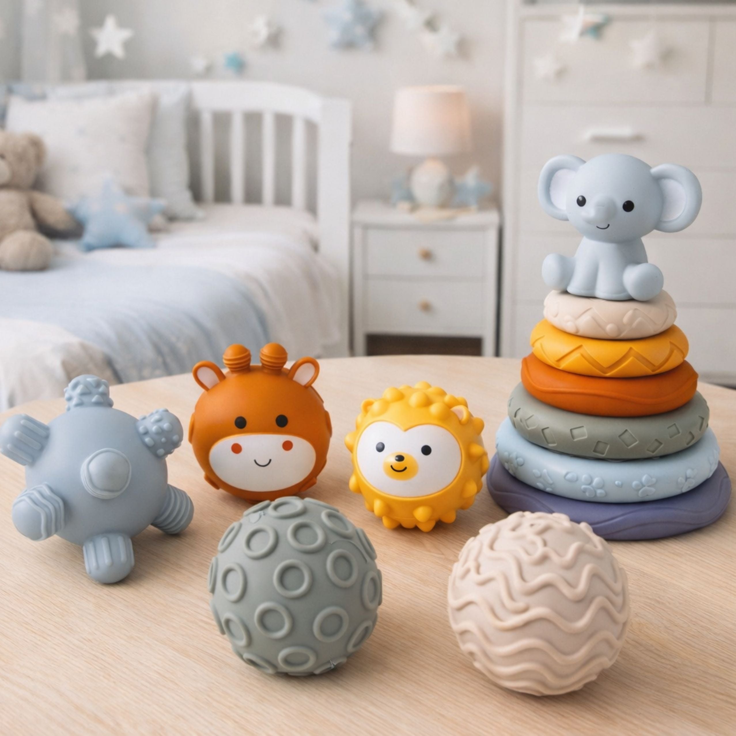 Set Of Sensory Rubber Blocks For Babies 3 In 1 Balls Tower