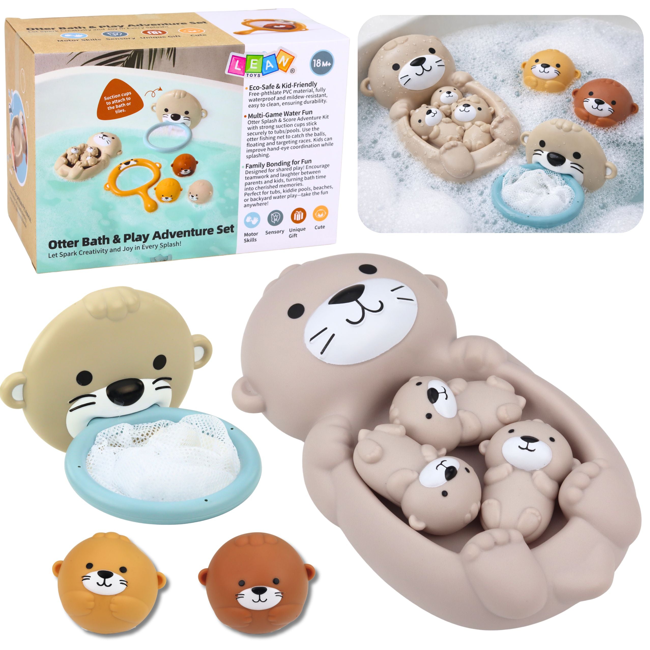 Bath Toy Set Otter Family Basket Balls 7 Pcs.