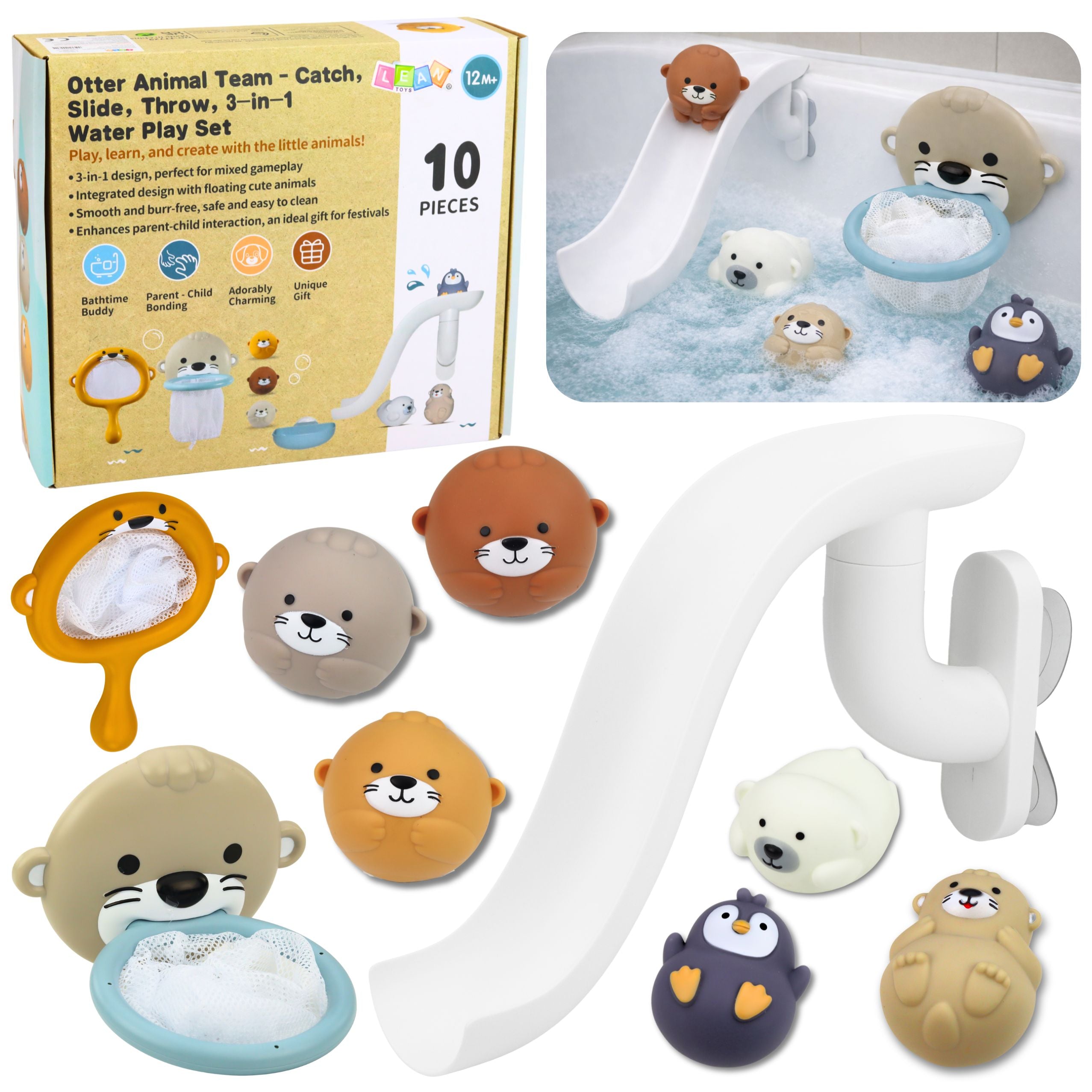 Bath Toys Otter Animals Slide Basket Strainer 10 Pcs.