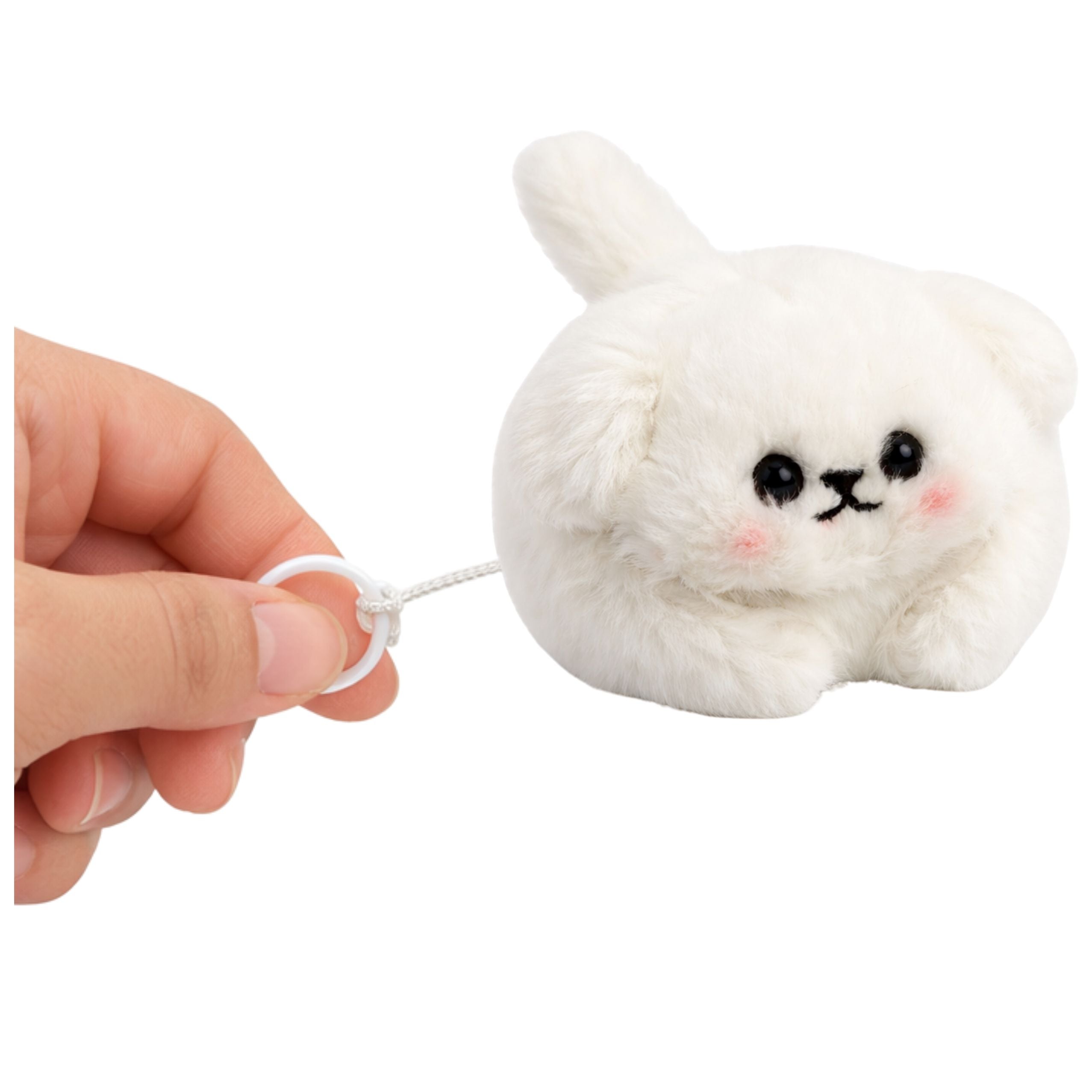 Plush White Dog With Wagging Tail And Squeaking Sounds Keychain 9 Cm