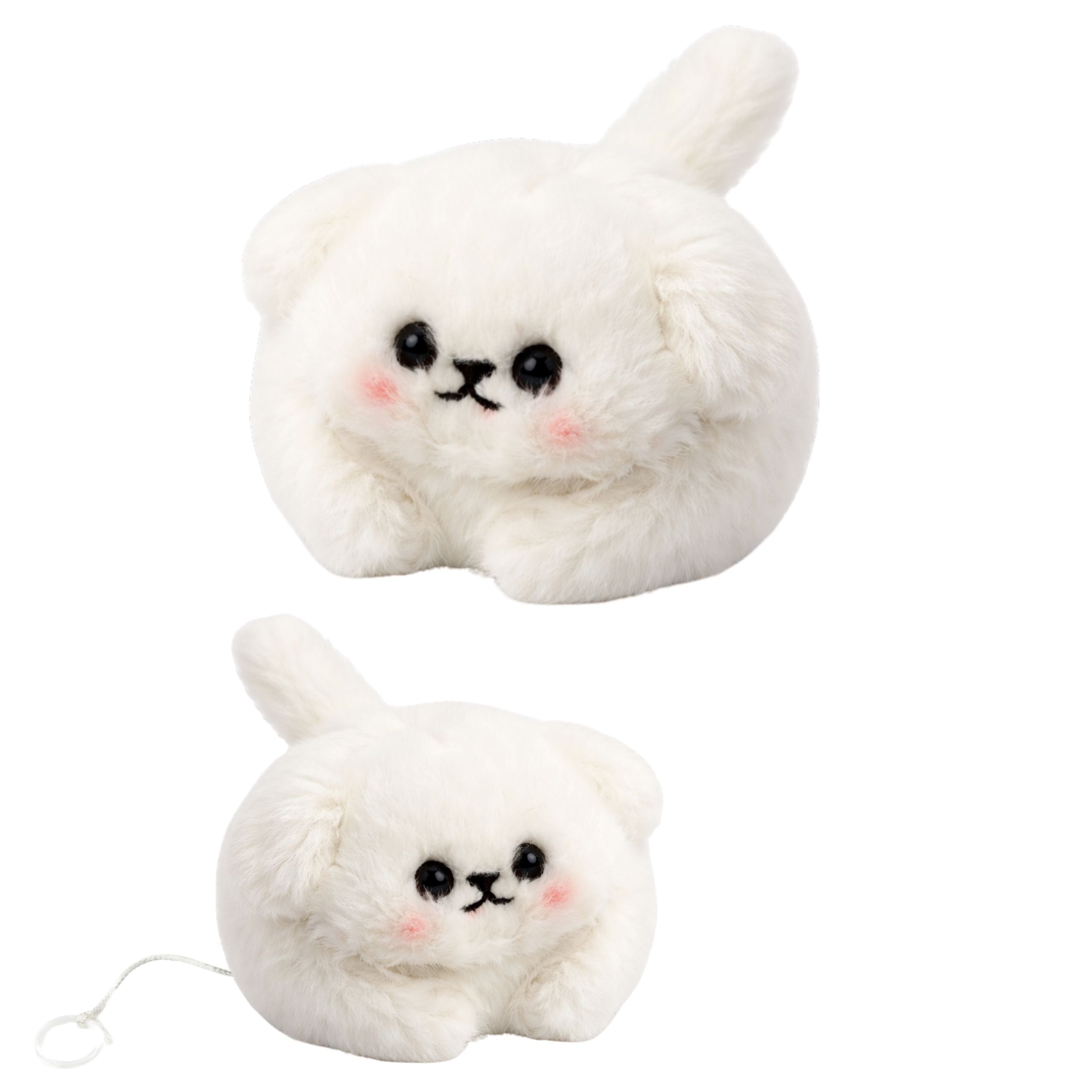 Plush White Dog With Wagging Tail And Squeaking Sounds Keychain 9 Cm