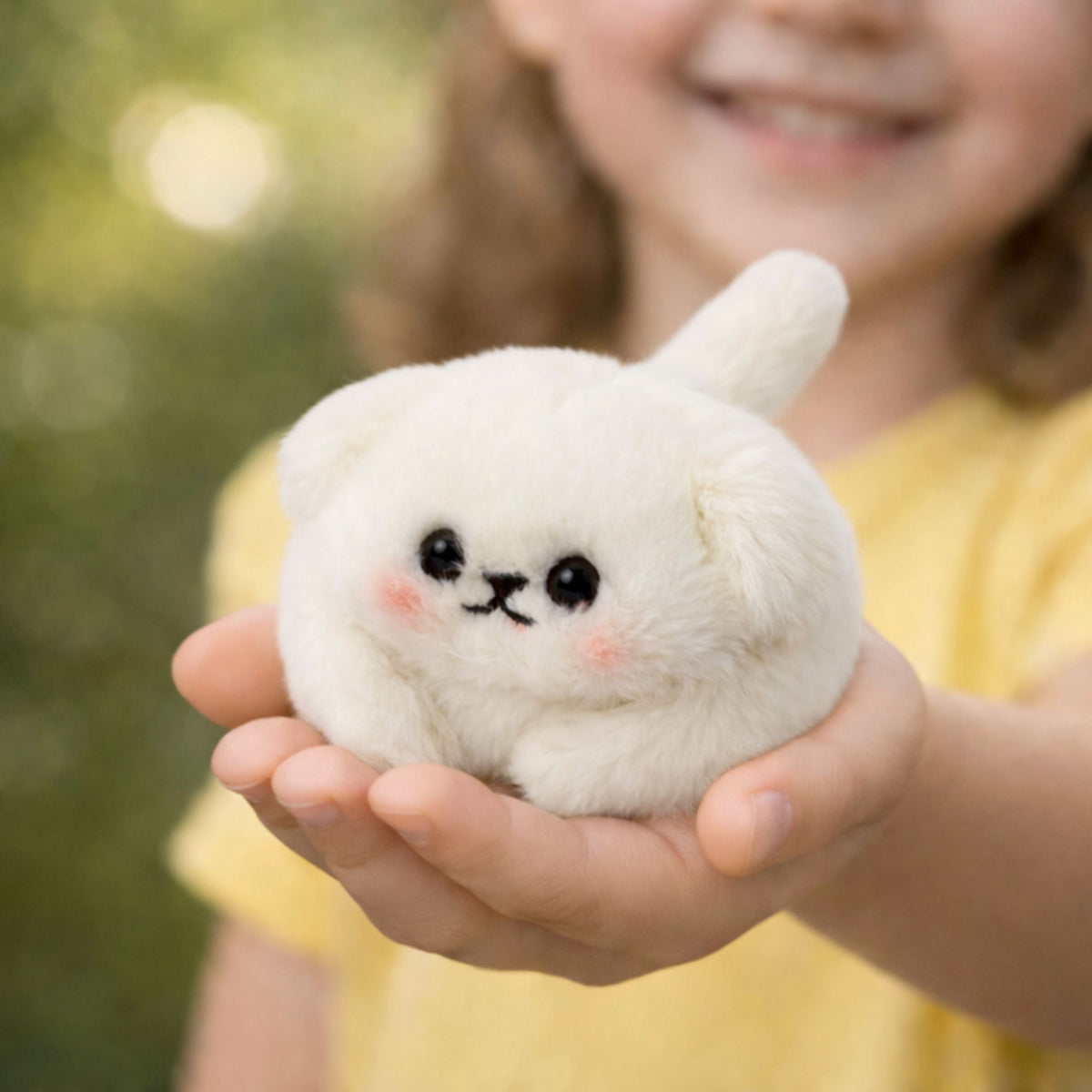 Weißer Plüschhund mit wedelndem Schwanz und quietschenden Geräuschen, Schlüsselanhänger, 9 cm