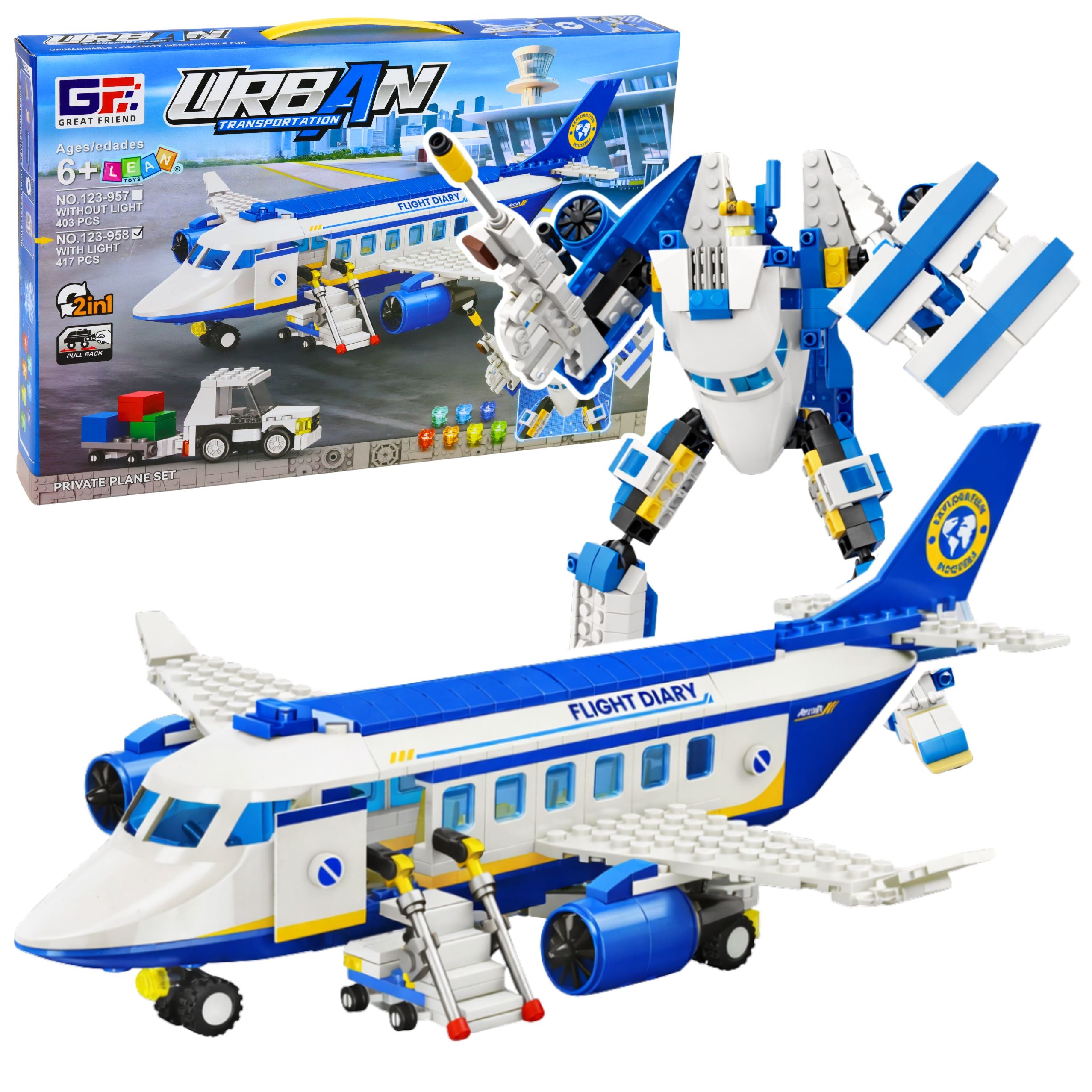 Building Blocks Passenger Plane Robot 2in1 Lights 417 Pcs.