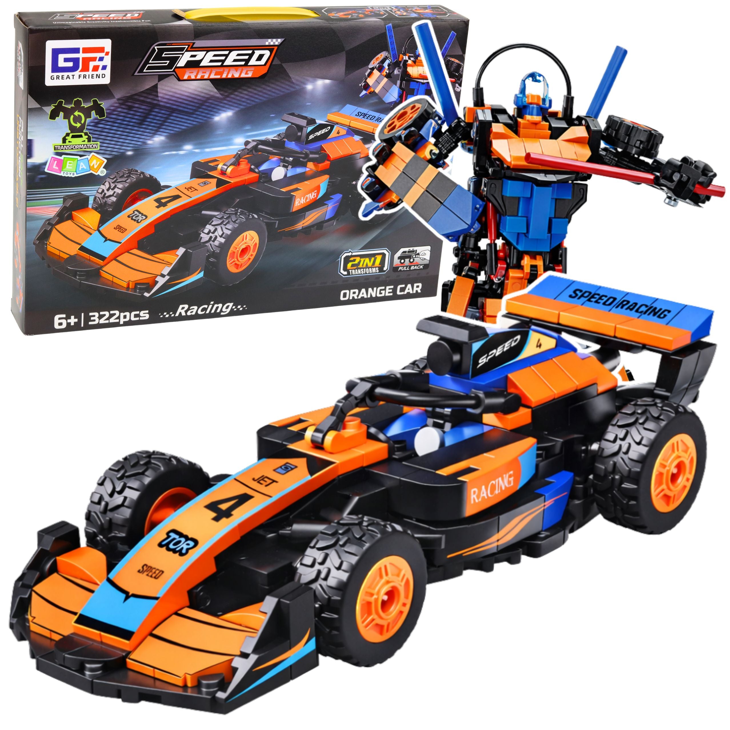 Construction Bricks Car Robot Racer 2in1 Orange 322 Pcs.