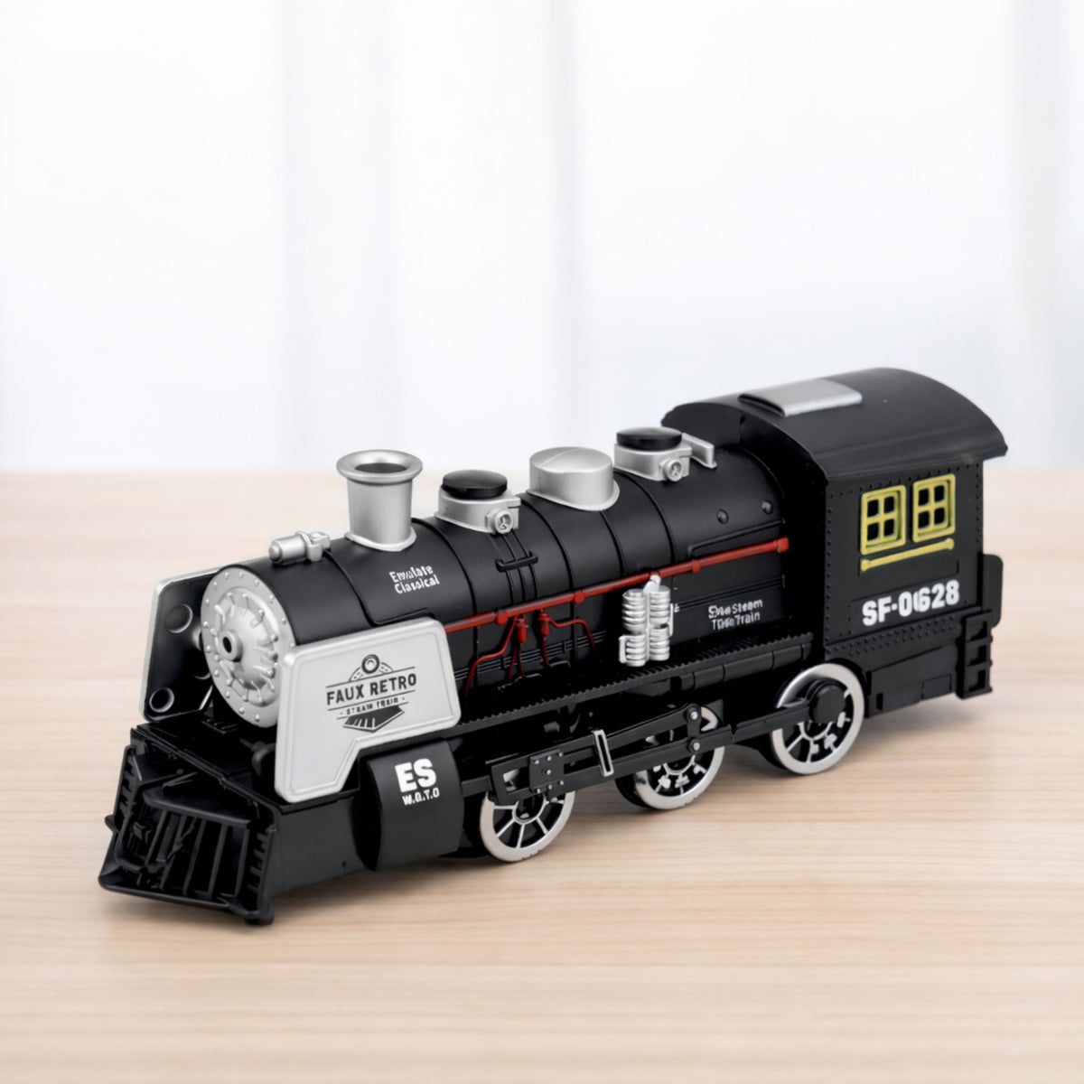 Klassieke Locomotief Obstakelsensor Rooklichten Klinkt Zwart