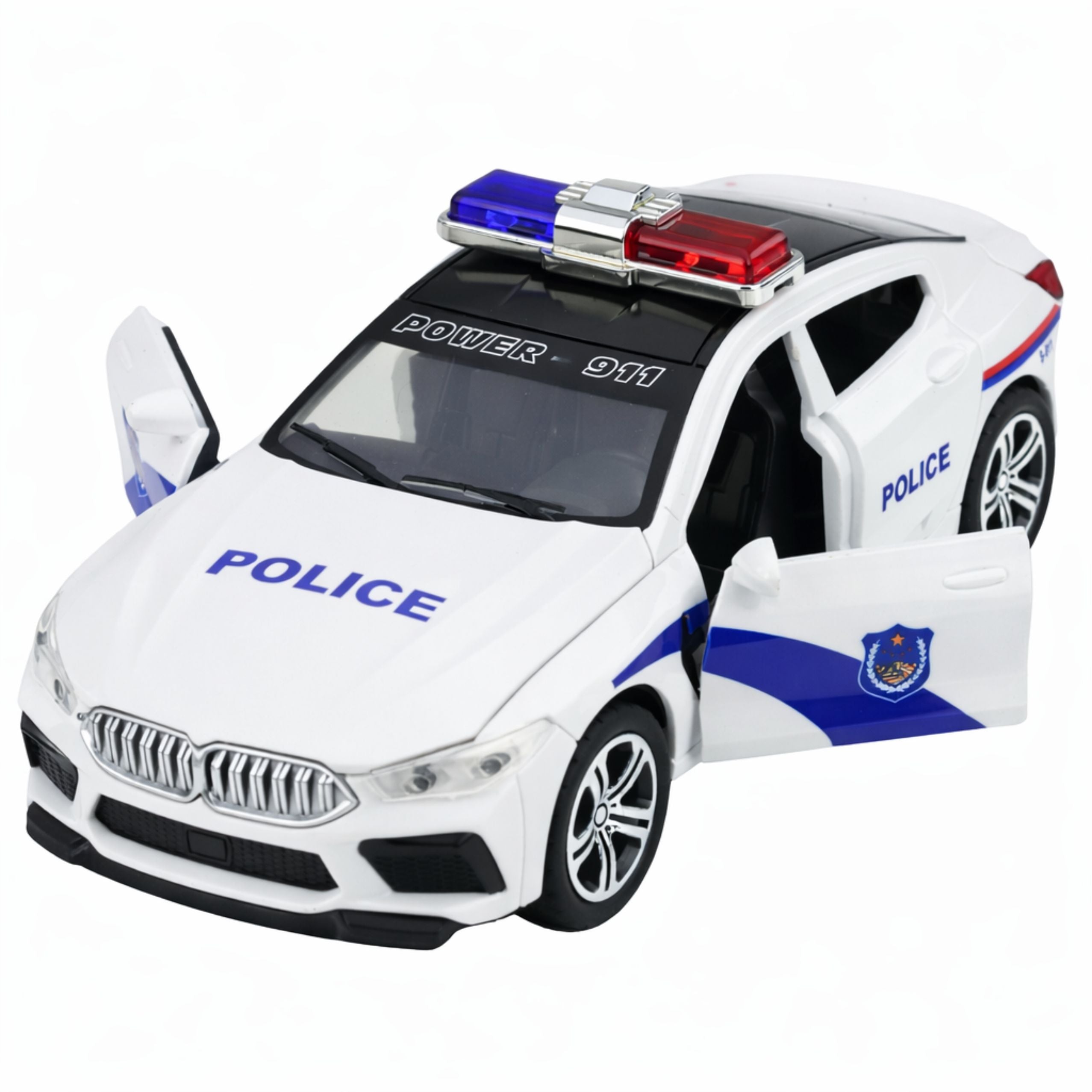Police Car Opening Doors Motorized Lights Sounds White