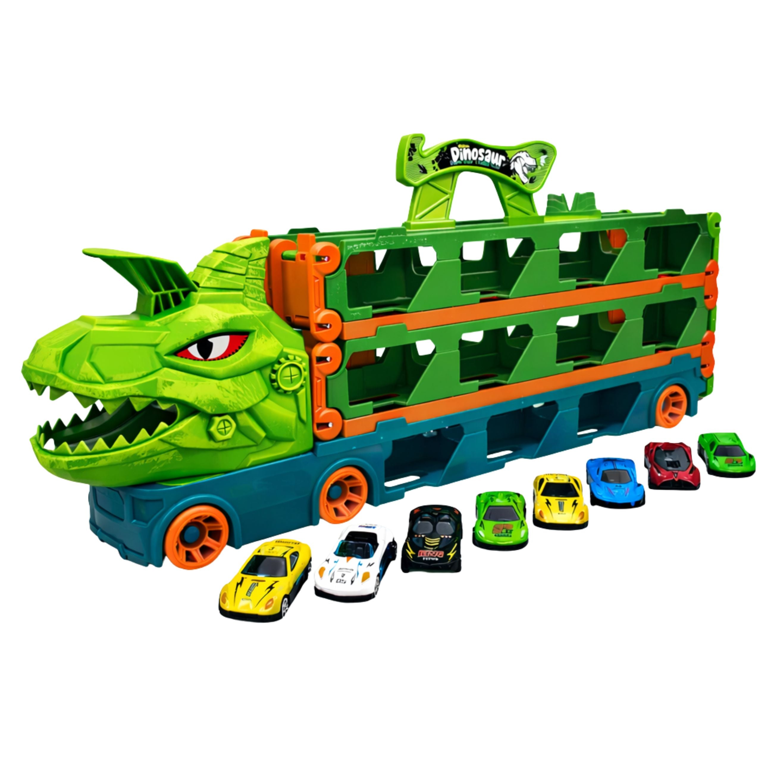 Dinosaur Truck With Springs Track For Cars Transporter Launcher 4in1