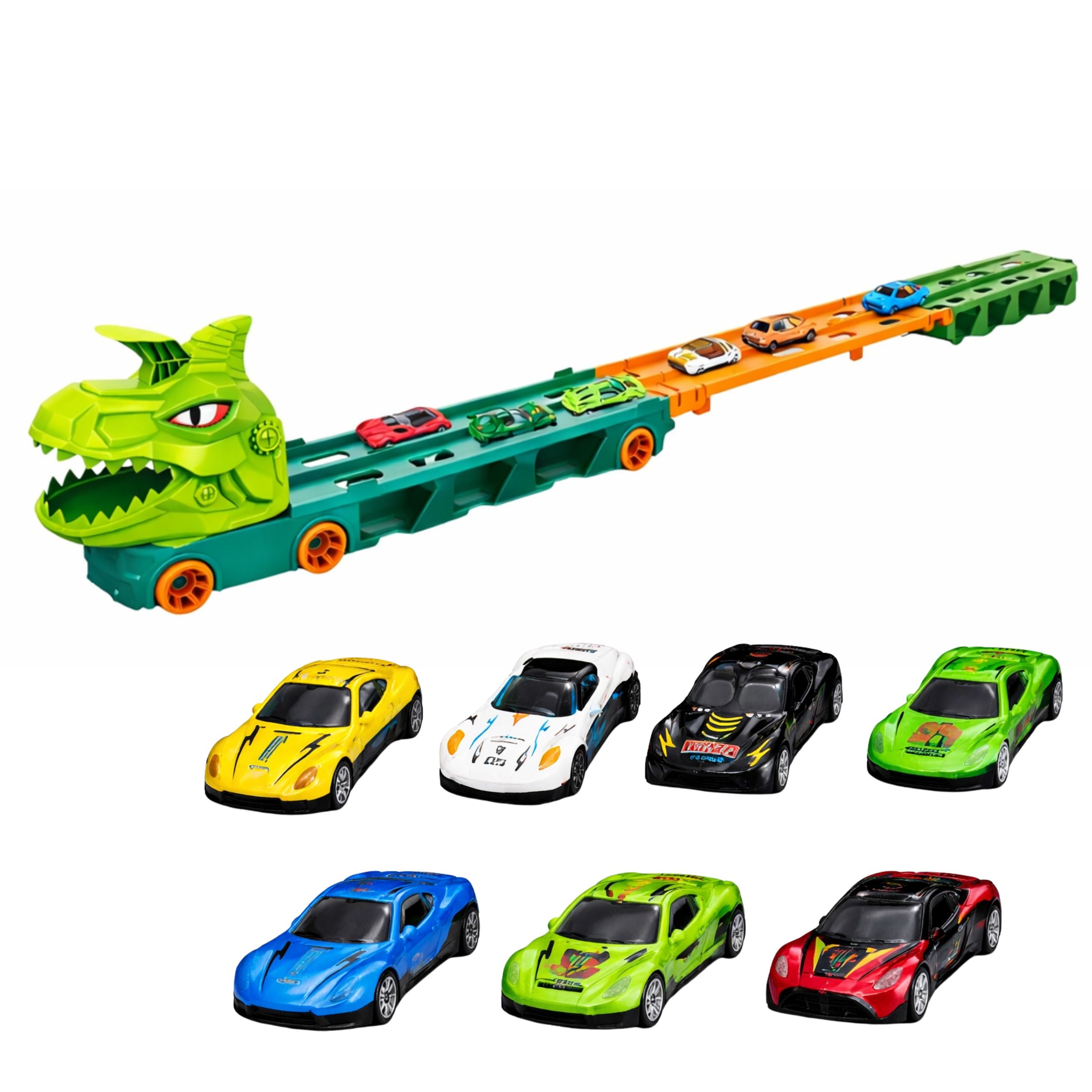 Dinosaur Truck With Springs Track For Cars Transporter Launcher 4in1