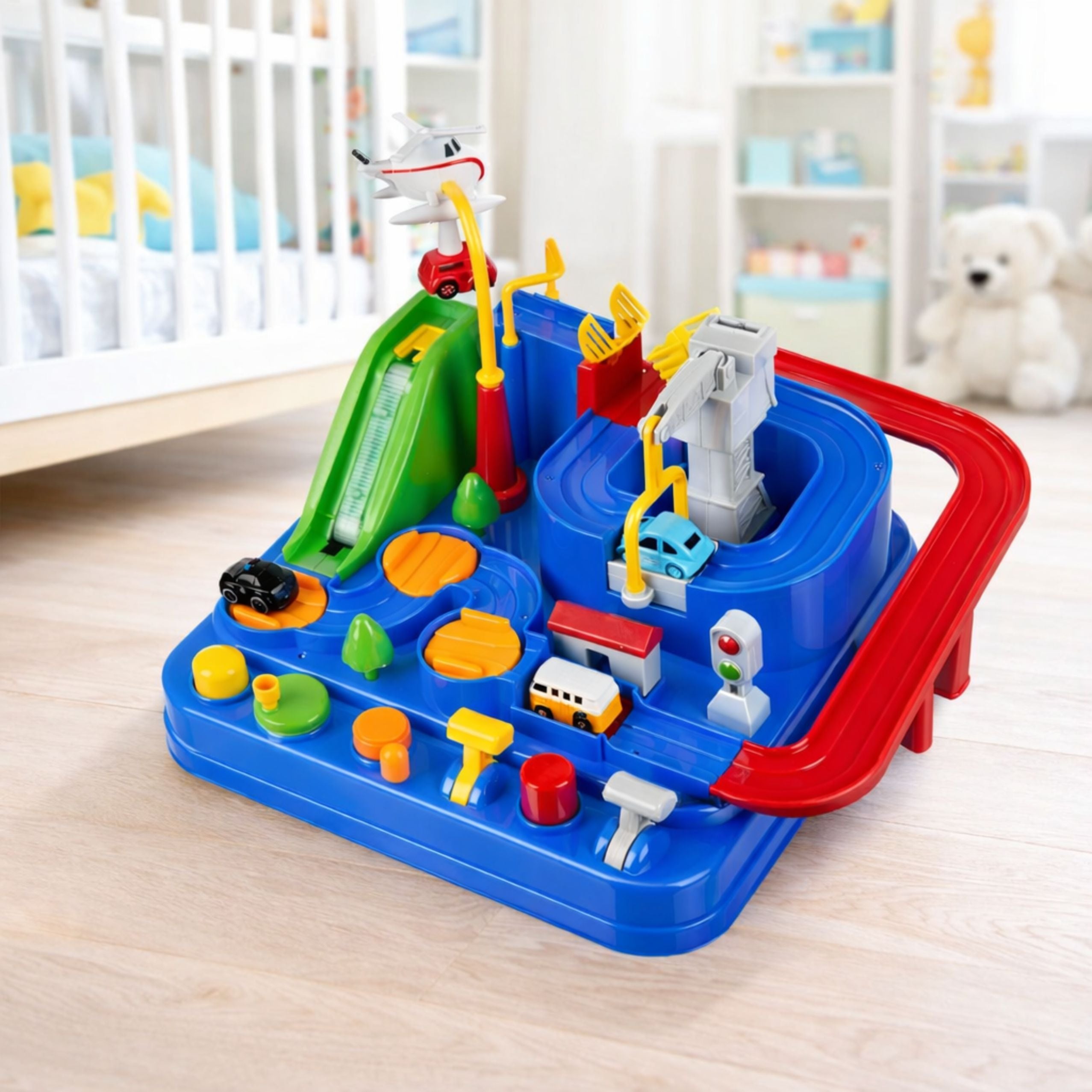 Car Obstacle Course Interactive Educational Parking Lot 4 Cars Blue