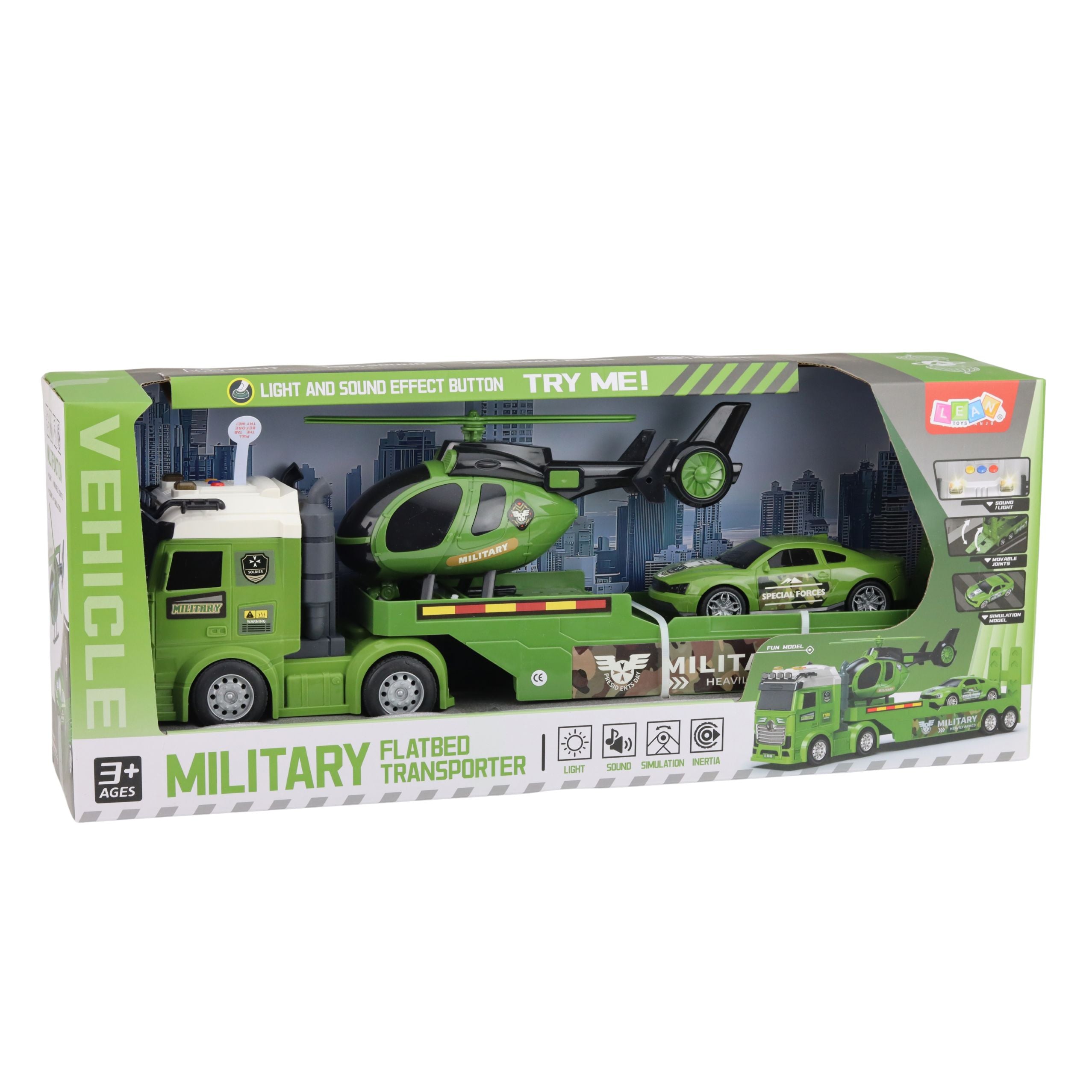 Military Set Military Truck Tow Truck Car Helicopter Lights Sound