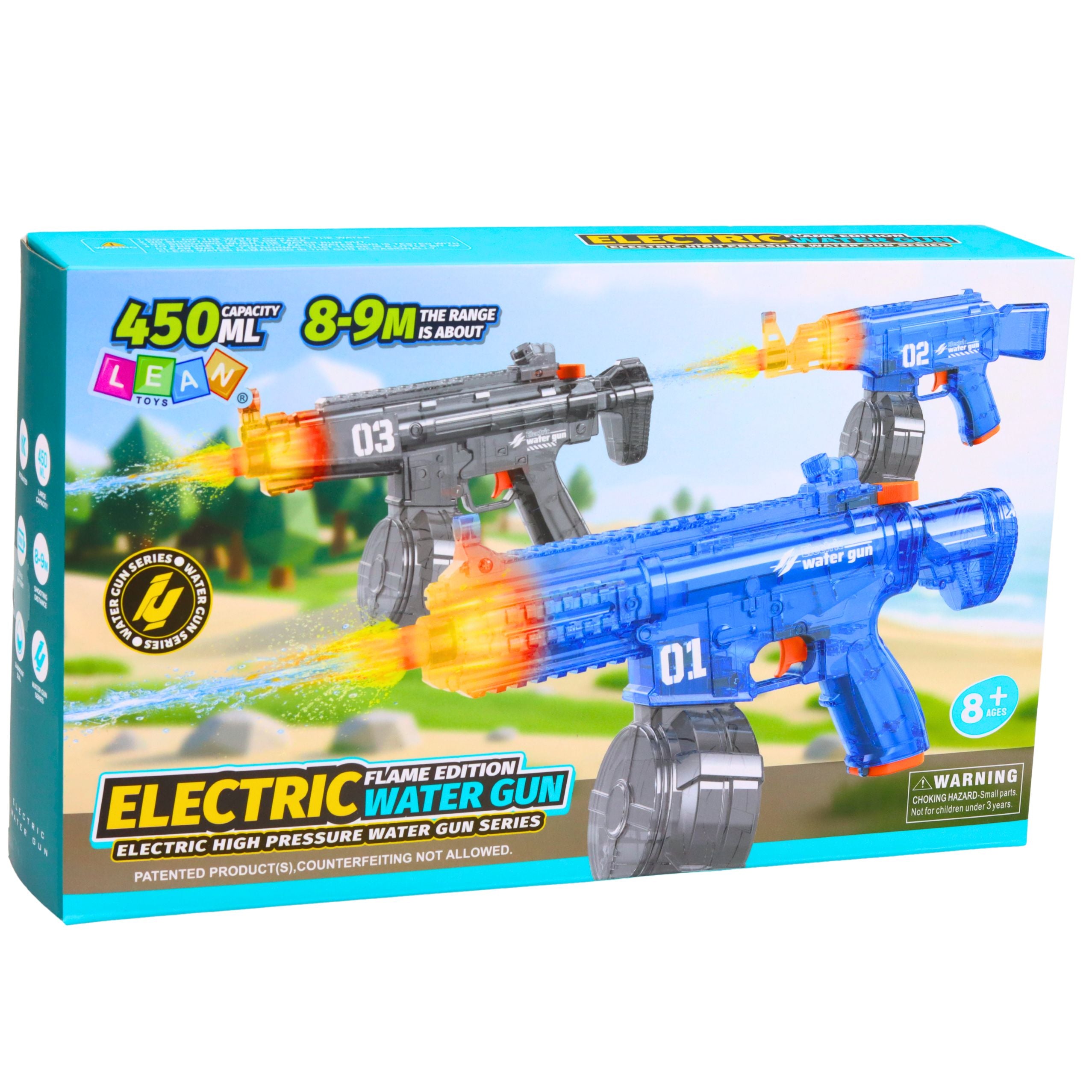 Electric Water Gun Rifle Automatic Black Range 8-9m 450 Ml